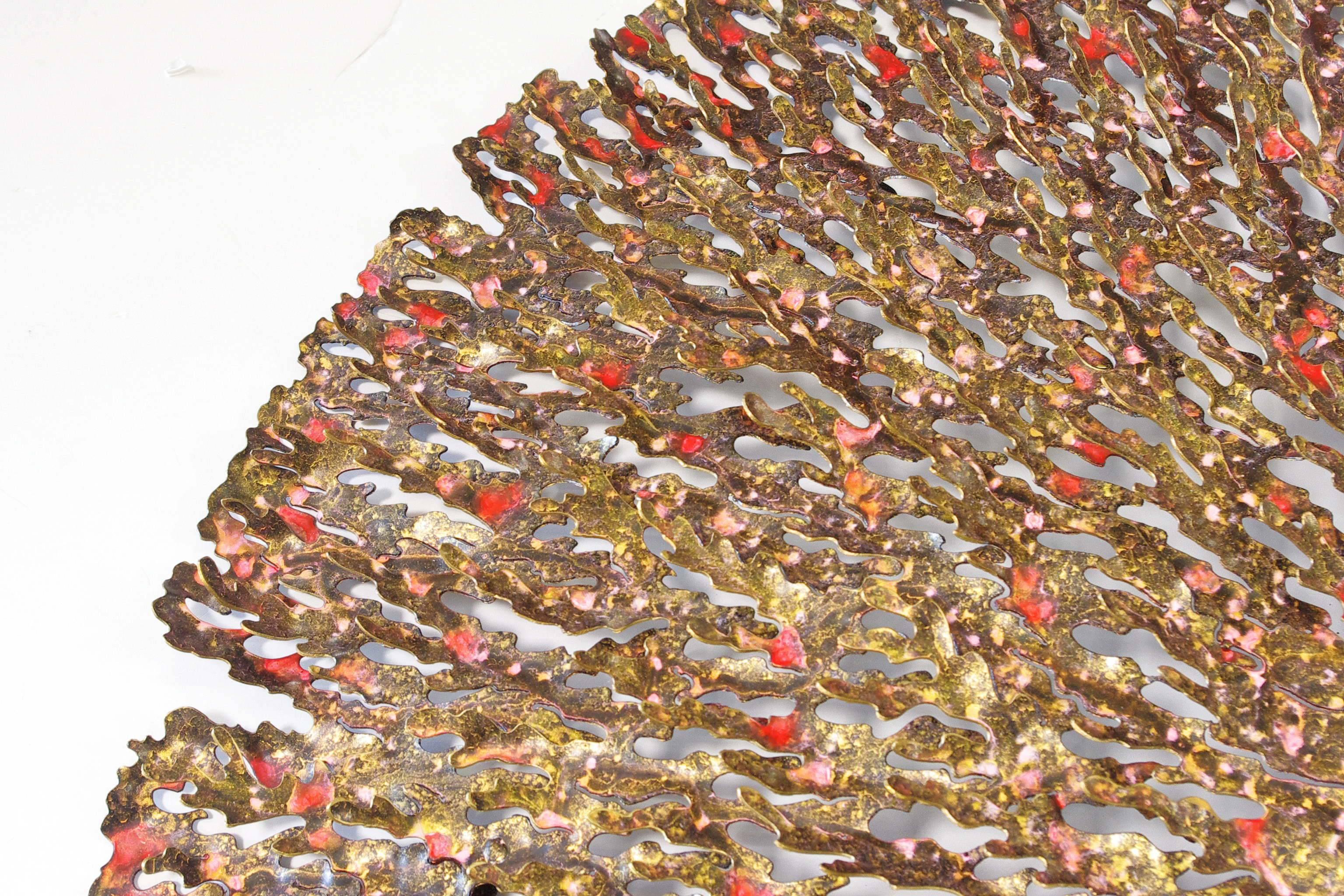 Thai Red and Gold Iron Seaweed Wall Sculpture