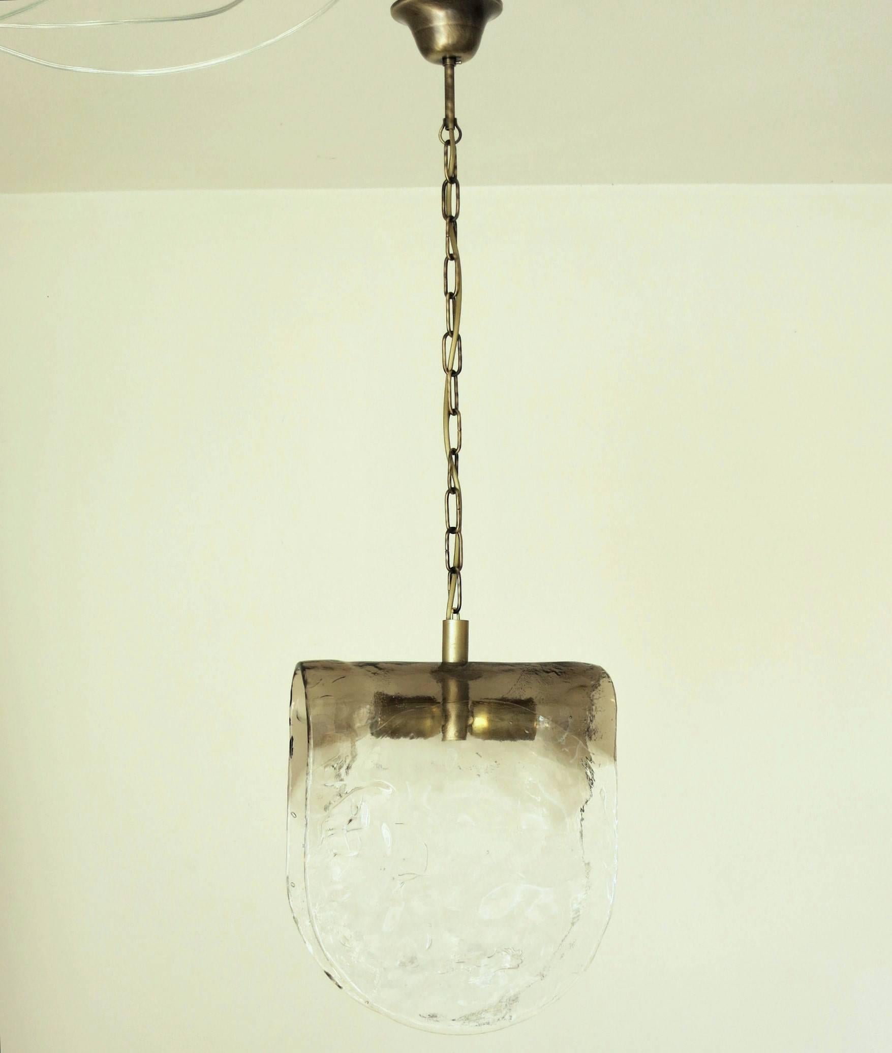 Murano smoky pendant by Carlo Nason for Mazzega. Two-light sockets / wired for U.S.