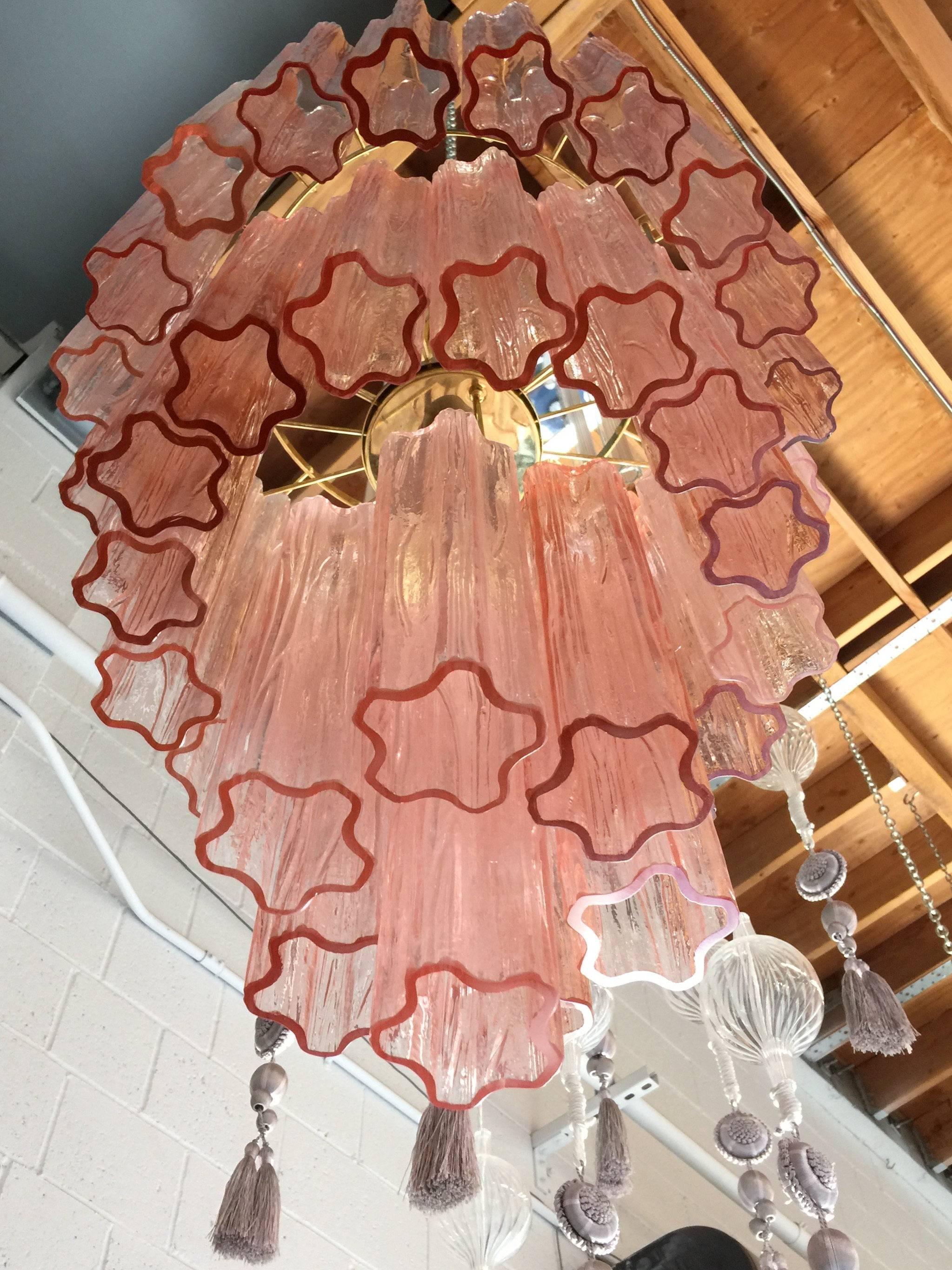 Mid-Century Modern Italian Murano Pink Tronchi Glass Chandelier by Venini