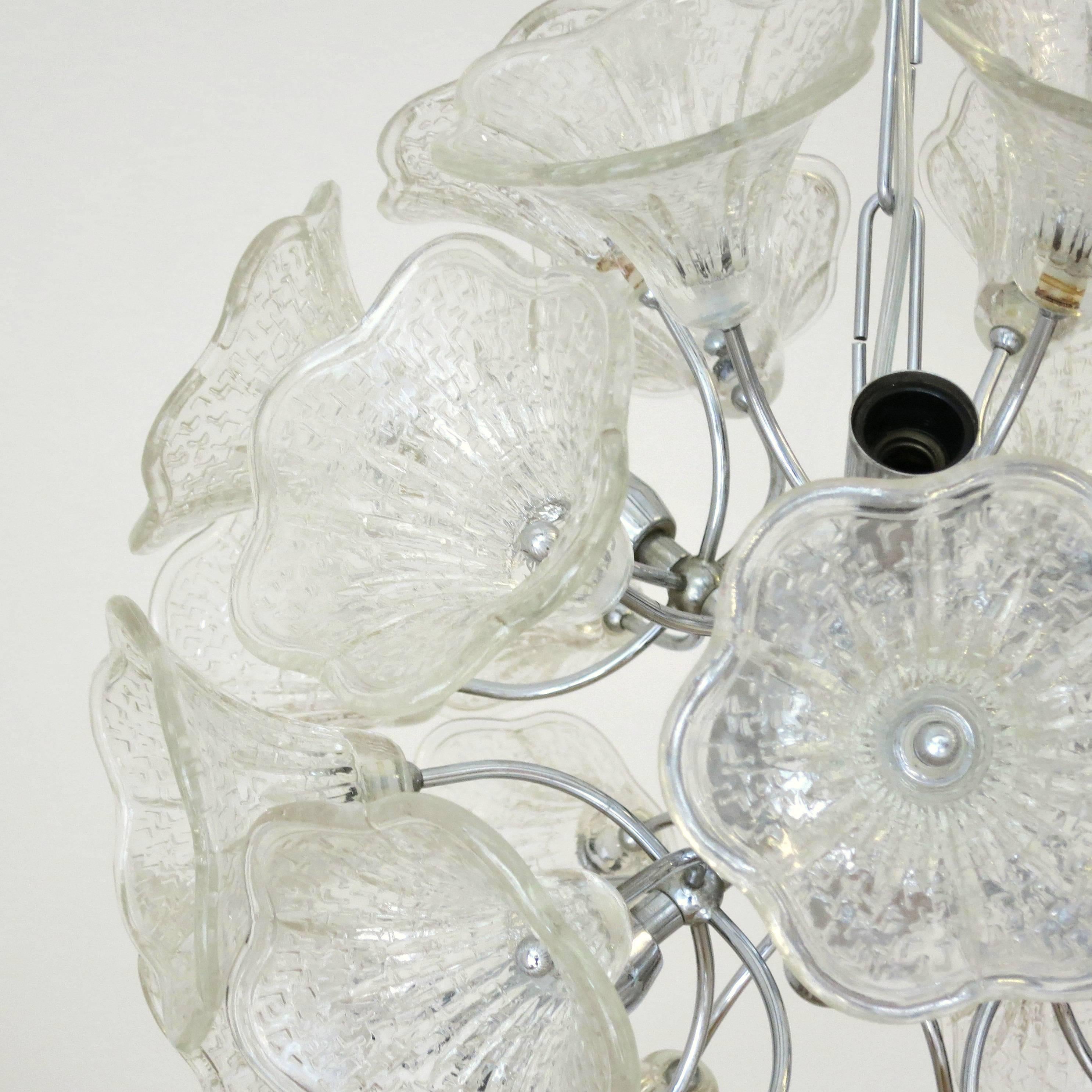 Mid-Century Modern Murano Clear Flowers Sputnik Chandelier by Venini