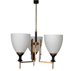Italian Three Frosted White Cups Chandelier by Stilnovo