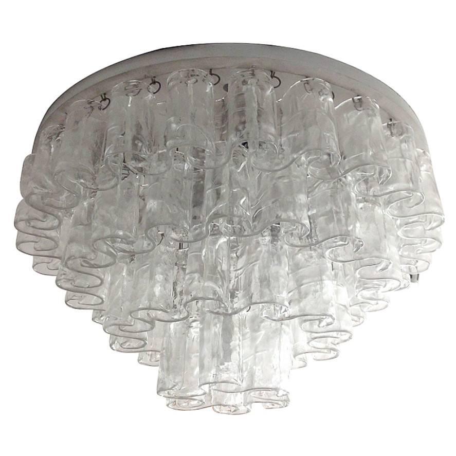 Murano Clear Waves Round Chandelier / Flush Mount by Mazzega