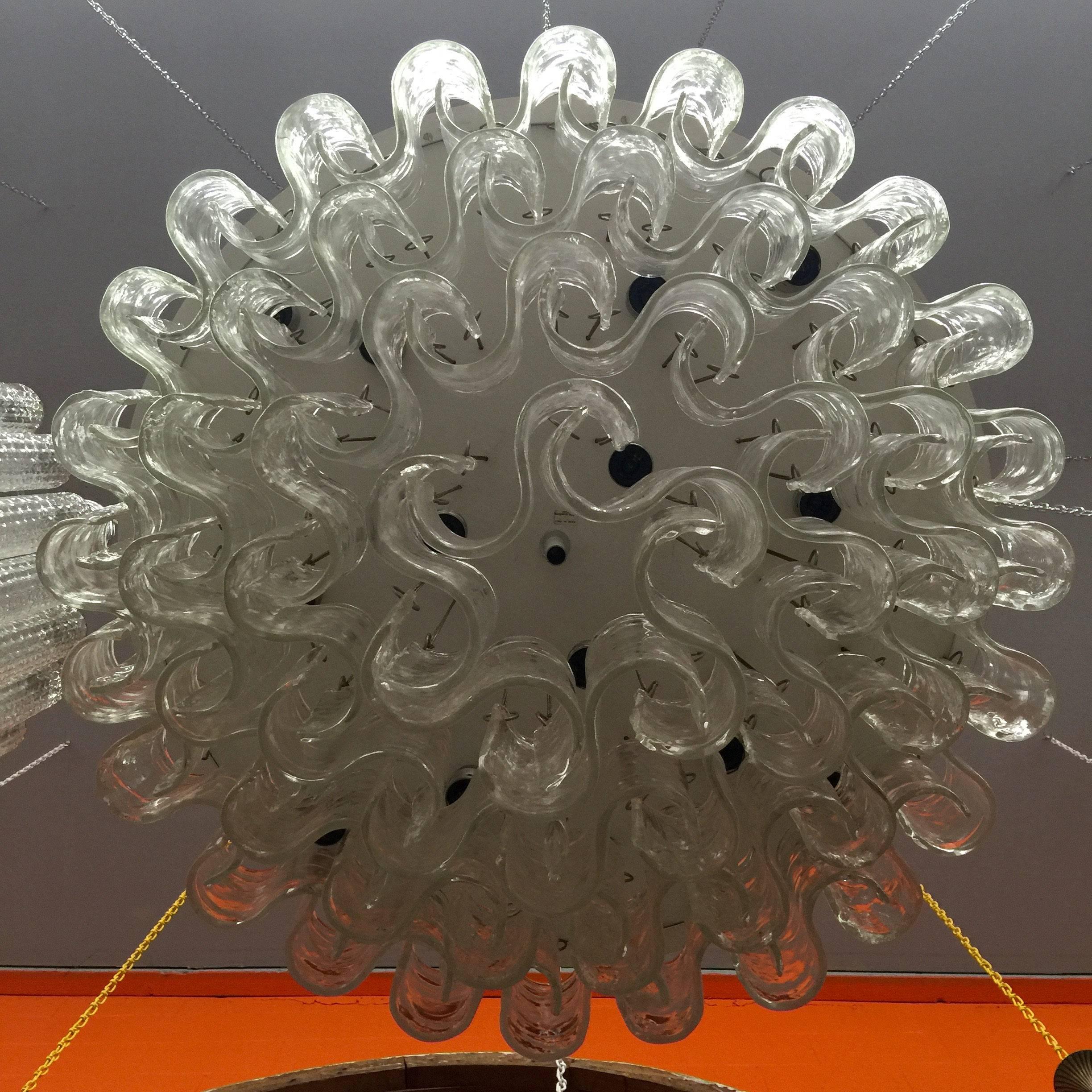 Murano Clear Waves Round Chandelier / Flush Mount by Mazzega In Excellent Condition In Los Angeles, CA