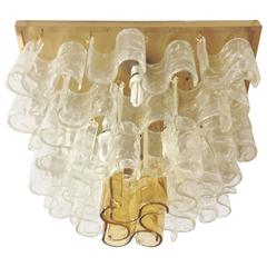 Italian Murano Clear and Amber Waves Glass Chandelier by Mazzega 4