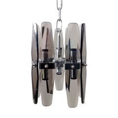 Italian Smoky Beveled Glass Pendant in the Style of Fontana Arte 5