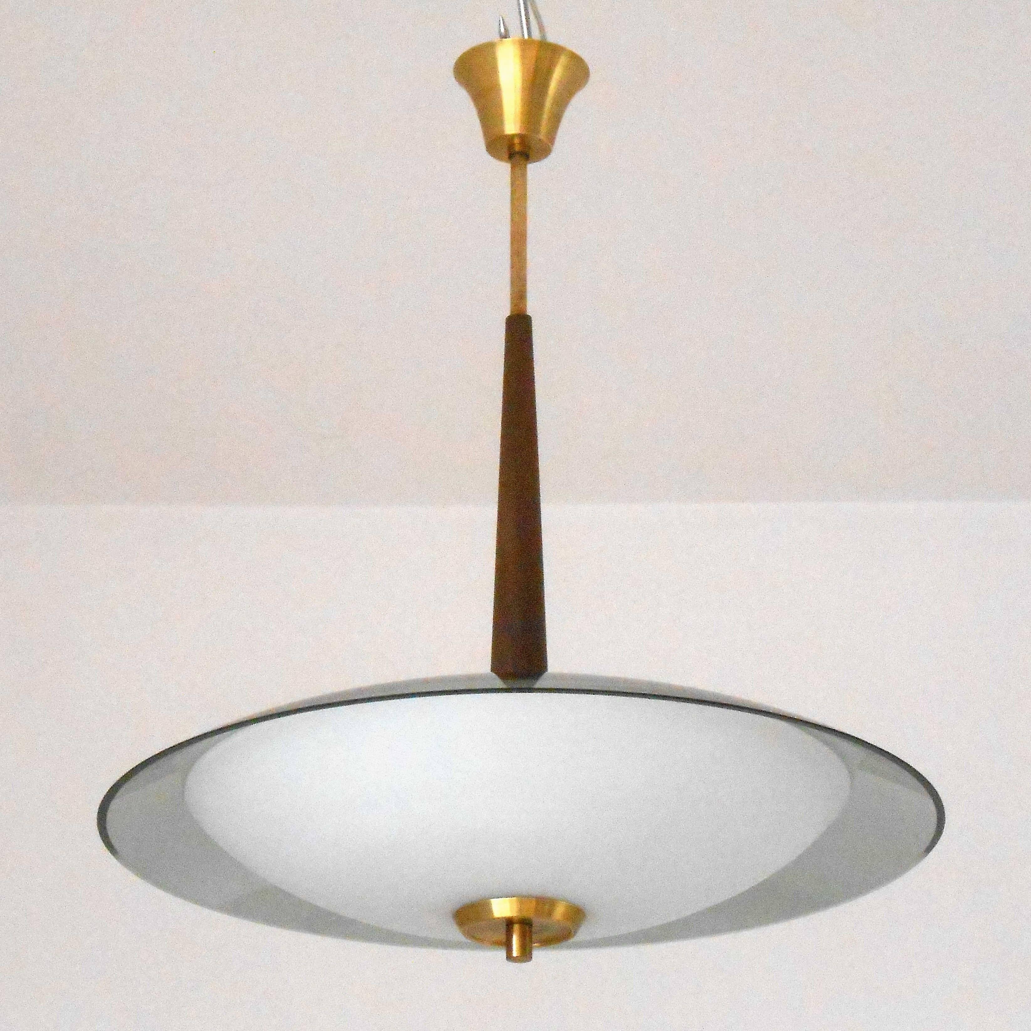 Mid-Century Modern Italian Smoky and Frosted Glass Pendant in the Style of Fontana Arte