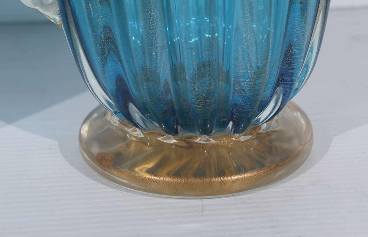 20th Century Pair of Aquamarine Vases with Gold Flecks by Alberto Dona'