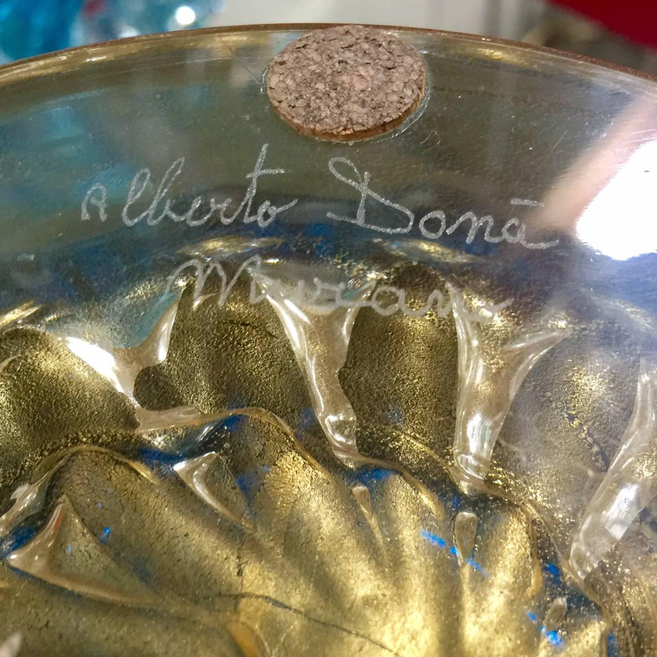 Blown Glass Pair of Aquamarine Vases with Gold Flecks by Alberto Dona'