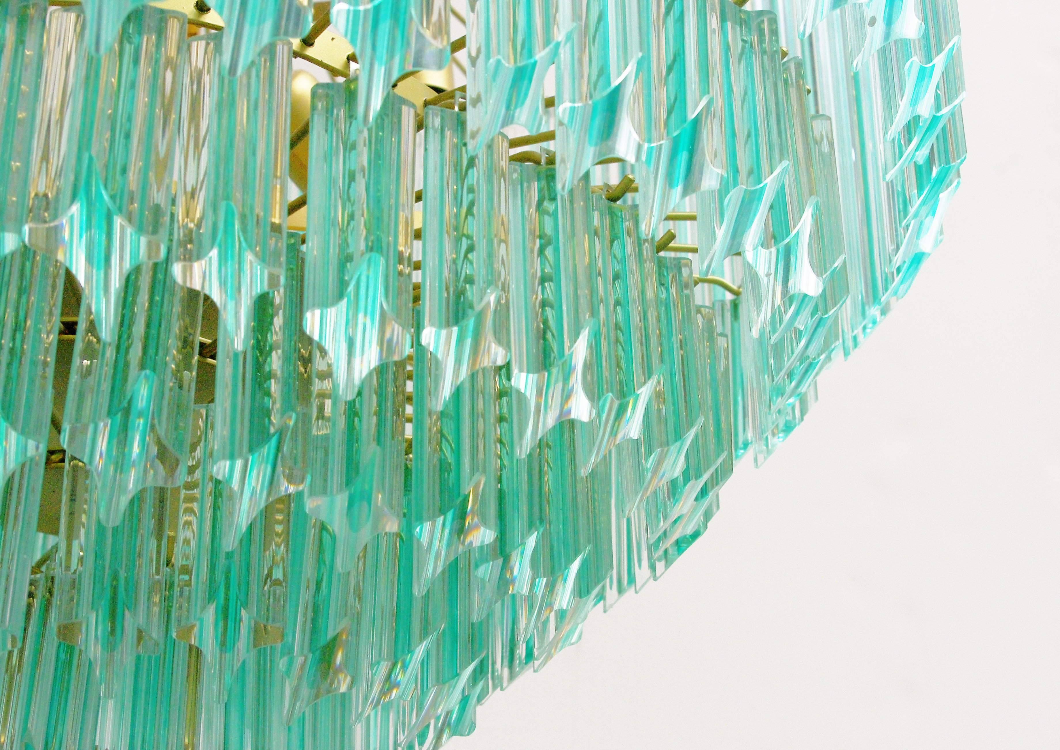 Italian Murano Quadriedri Crystals Chandelier with Aquamarine Stripe by Venini In Excellent Condition In Los Angeles, CA