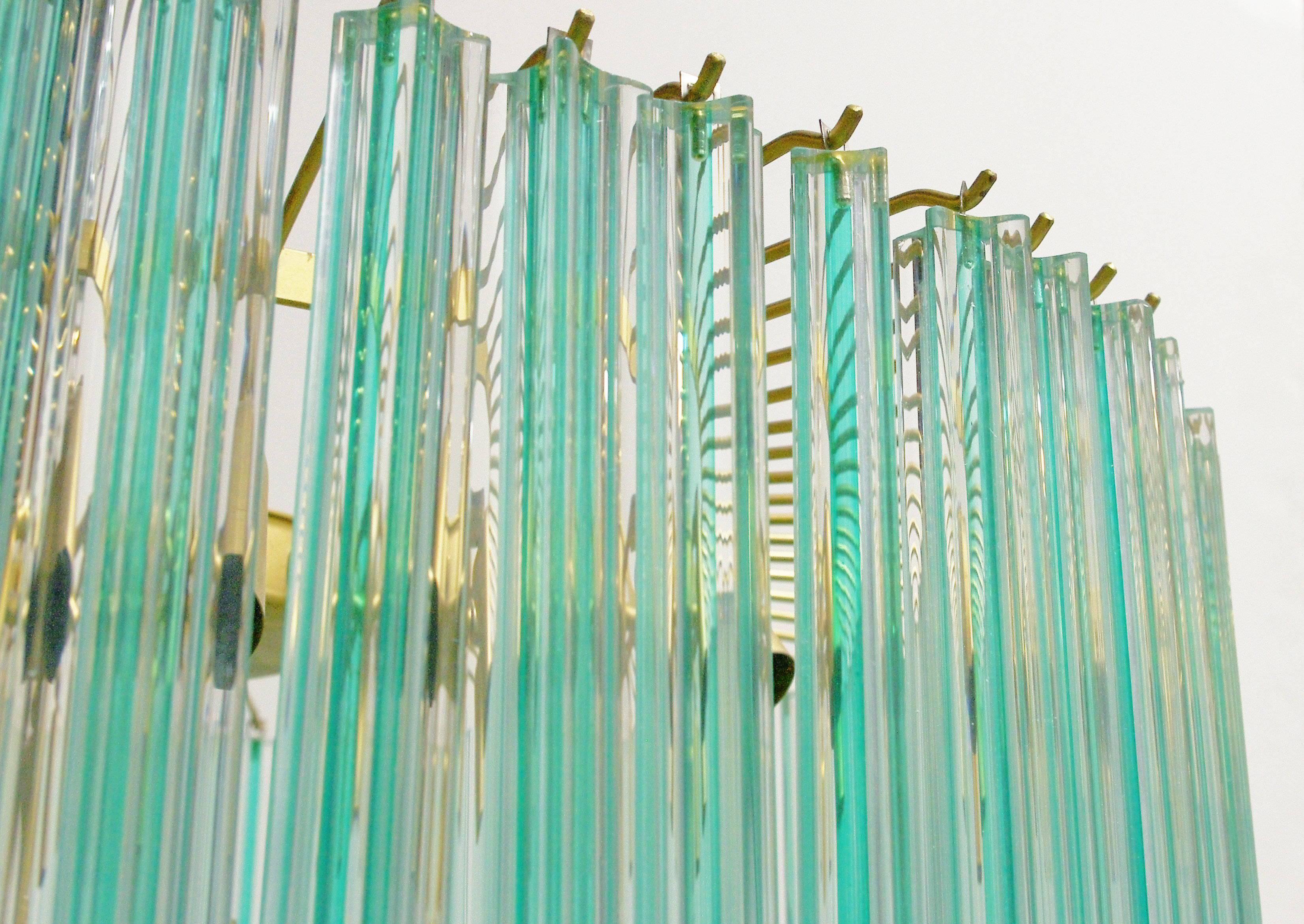 Murano Glass Italian Murano Quadriedri Crystals Chandelier with Aquamarine Stripe by Venini