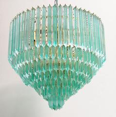 Italian Murano Quadriedri Crystals Chandelier with Aquamarine Stripe by Venini