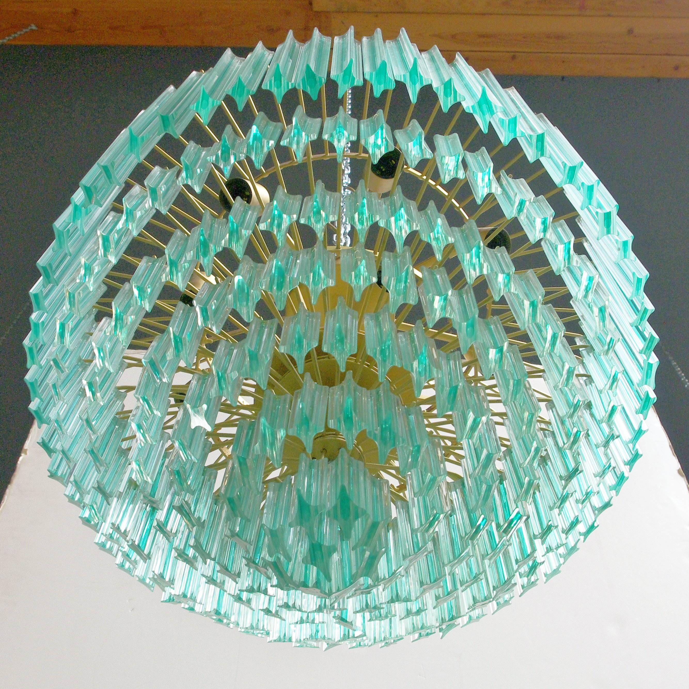 Italian Murano Quadriedri Crystals Chandelier with Aquamarine Stripe by Venini 1