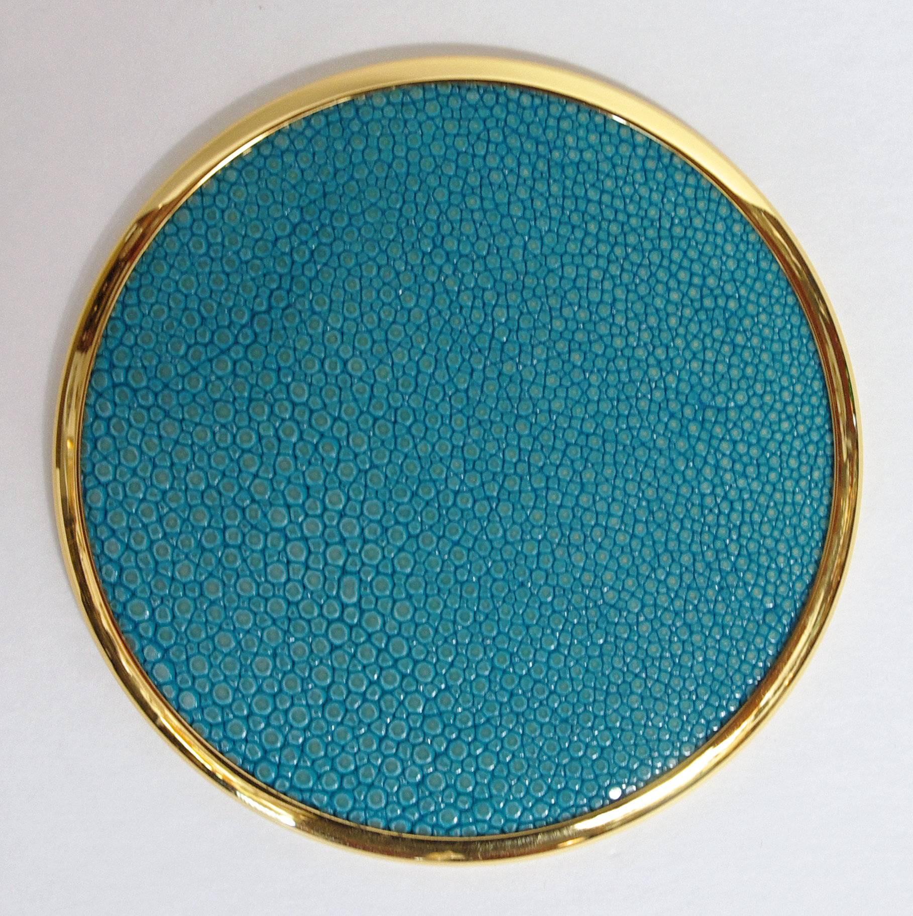 Modern Set of Four-Piece Coasters with Turquoise Shagreen by Fabio Bergomi