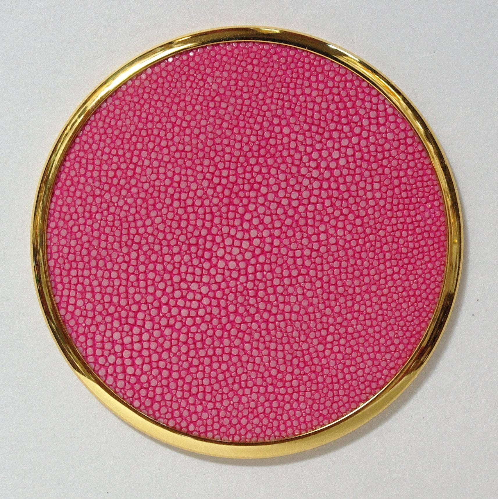 Modern Set of Four-Piece Coasters with Pink Shagreen by Fabio Bergomi
