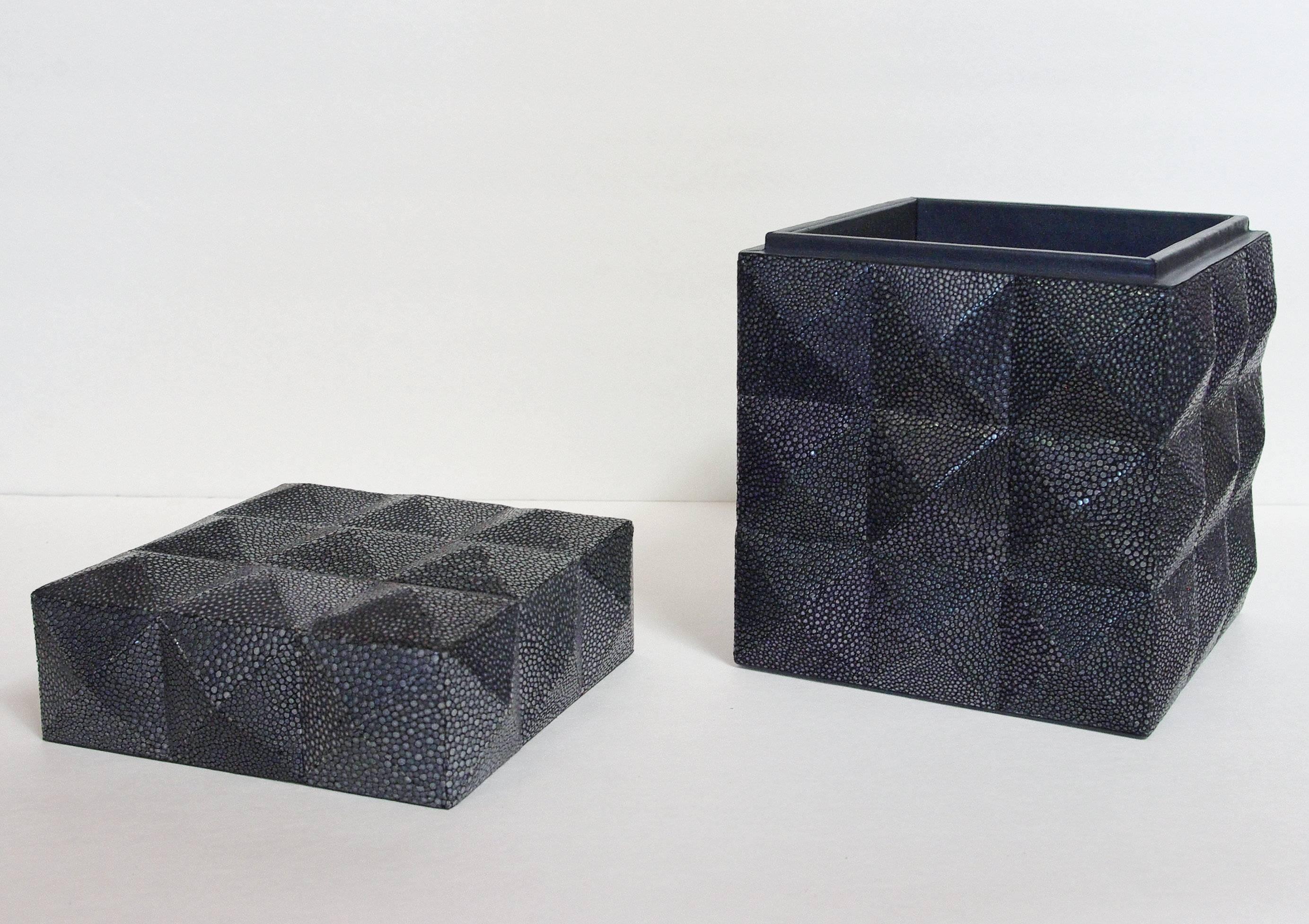 Pyramid Black Shagreen Box by Fabio Ltd In New Condition In Los Angeles, CA