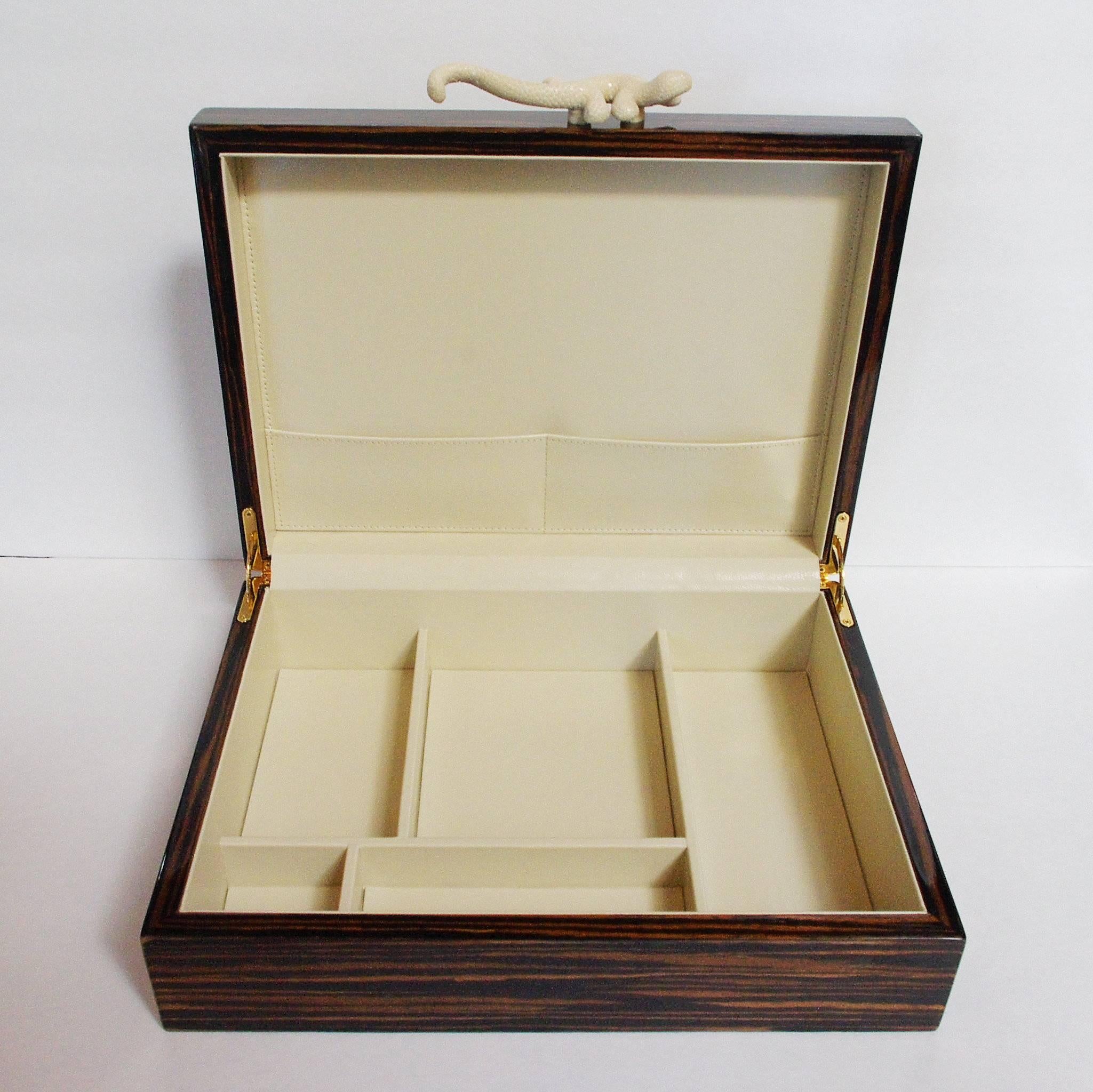 Contemporary Amenity Box in Brown Macassar with Ivory Shagreen Knob by Fabio Bergomi