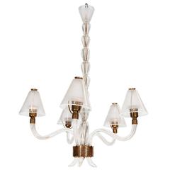 Italian Traditional Frosted Murano Glass Chandelier by Venini 9