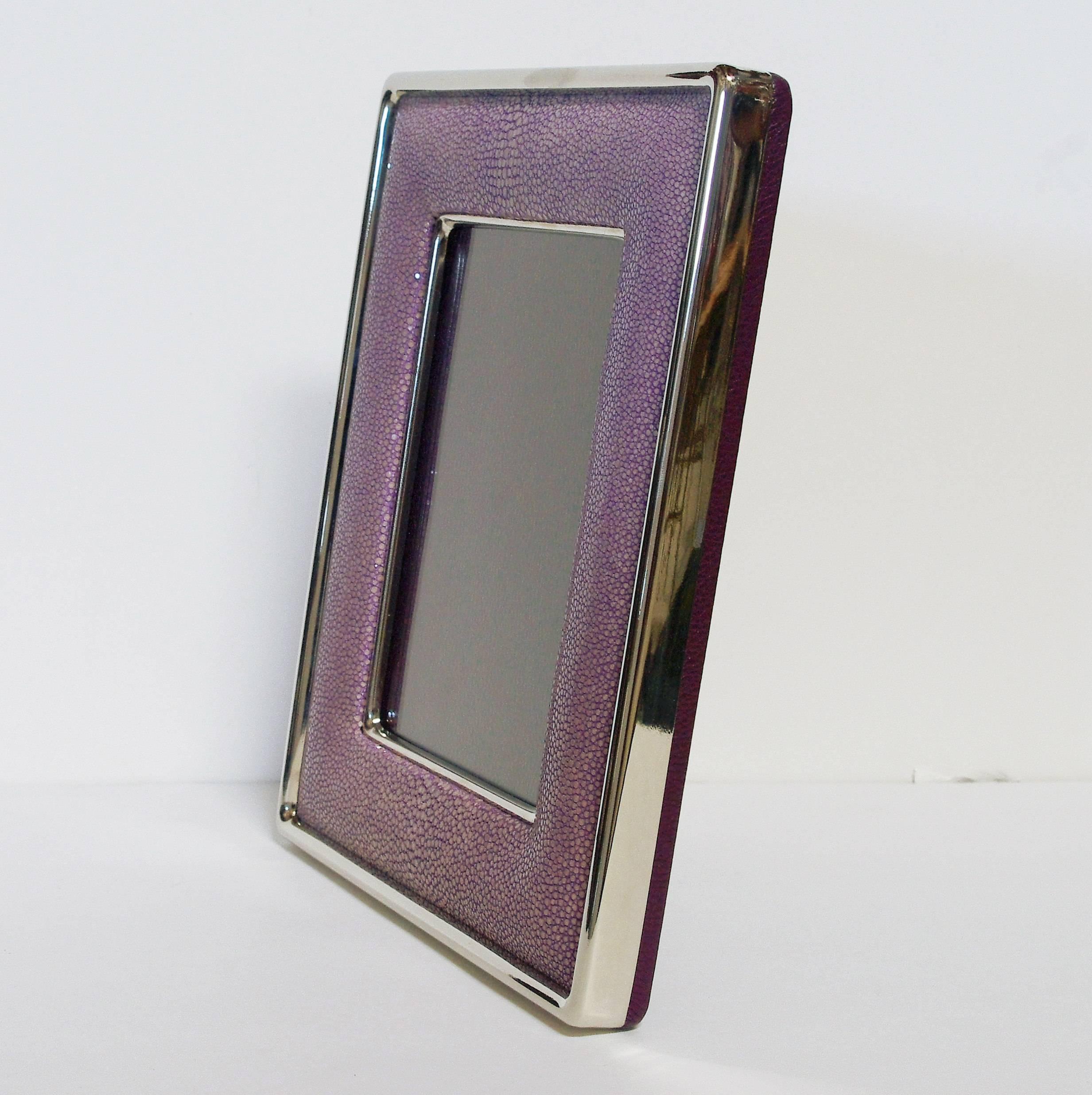 Modern Lilac Shagreen Nickel-Plated Photo Frame for 5