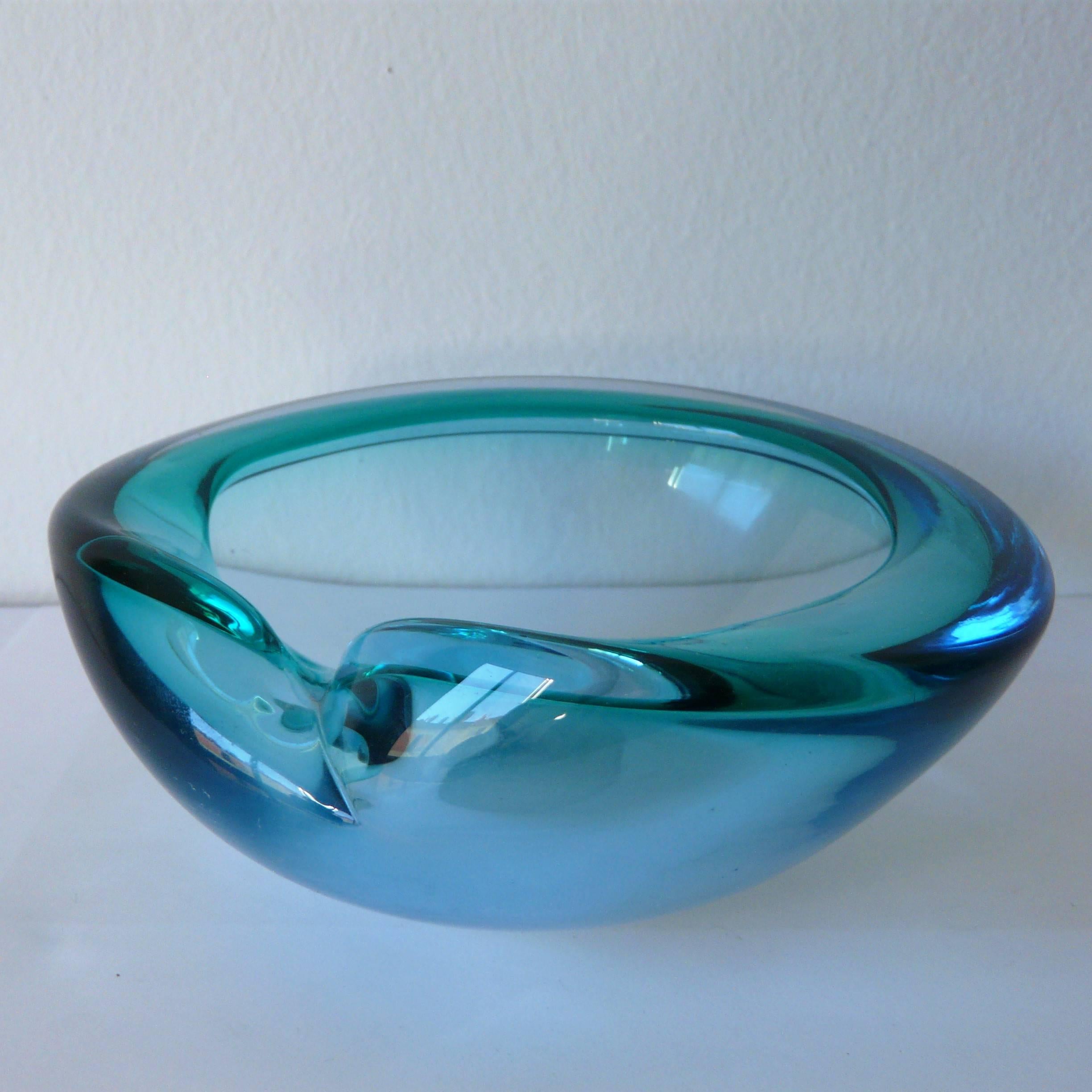 Italian blue and green Murano glass ashtray / bowl.