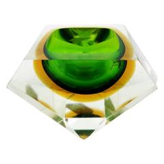 Italian Murano Glass Sommerso Faceted Bowl by Mandruzzato