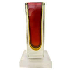 Italian Sommerso Murano Glass and Lucite Vase by Mandruzzato