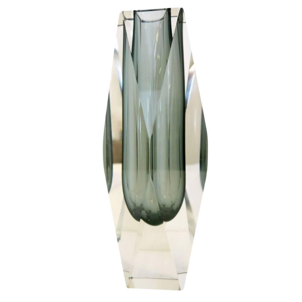 Italian Murano Glass Sommerso Faceted Vase by Mandruzzato