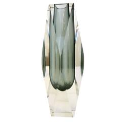 Italian Murano Glass Sommerso Faceted Vase by Mandruzzato