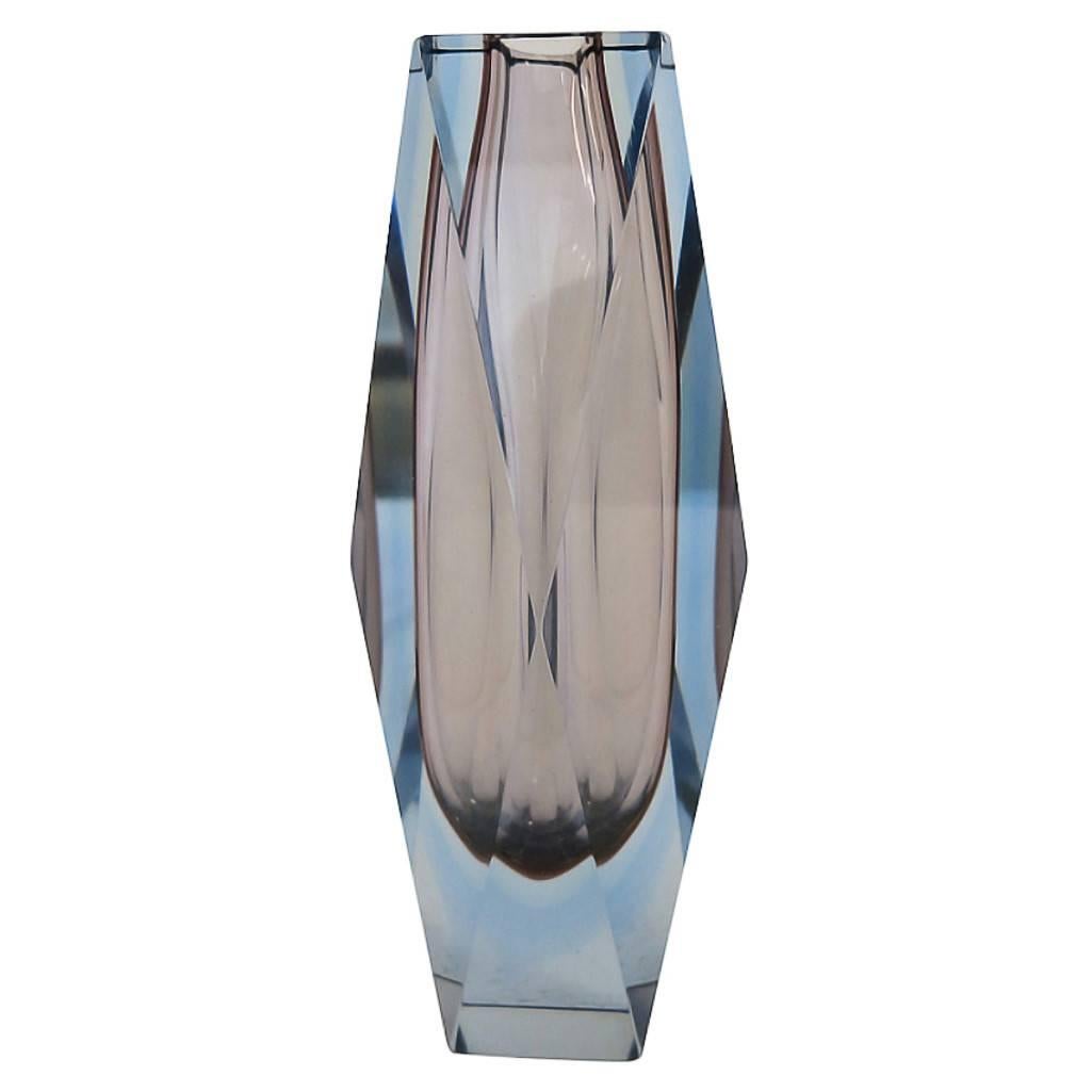 Italian Murano Glass Sommerso Faceted Vase by Mandruzzato