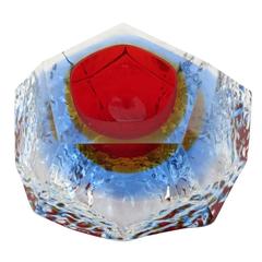 Italian Murano Glass Sommerso Faceted Bowl by Mandruzzato
