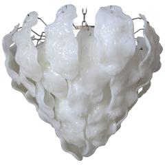 Italian Milky Murano Glass Leaves Chandelier by Mazzega 11