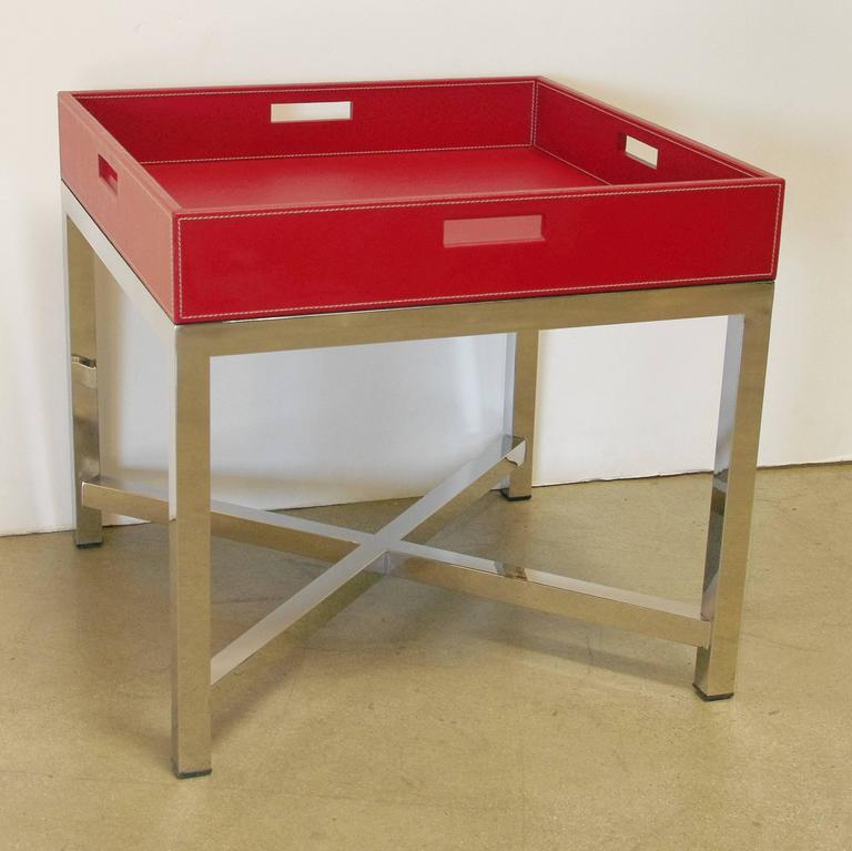 Red Leather And Stainless Steel Tray Table By Fabio Ltd Red Leather And Stainless Steel Tray Table By Fabio Ltd