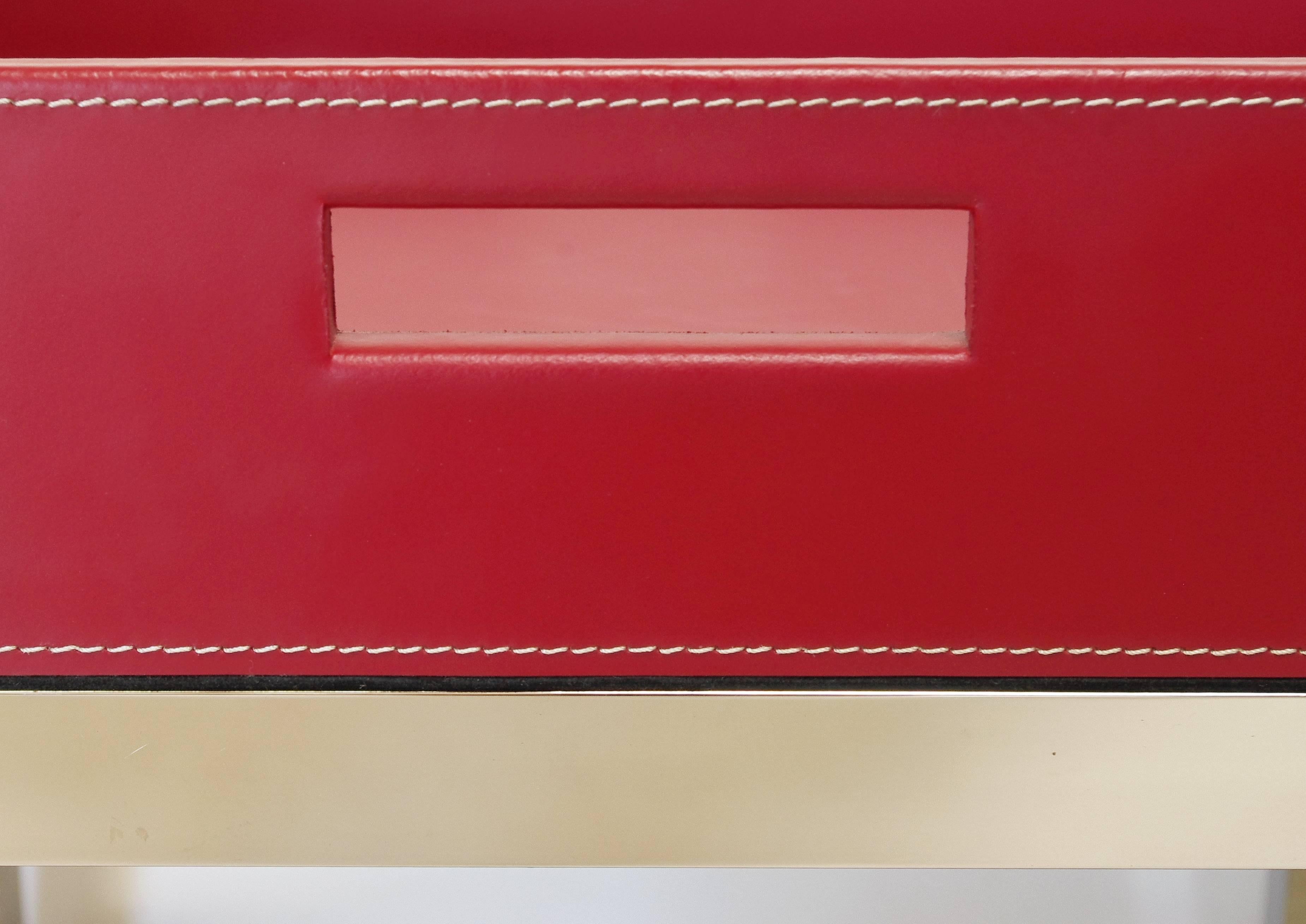 Italian Red Leather and Stainless Steel Tray Table by Fabio Ltd FINAL CLEARANCE SALE