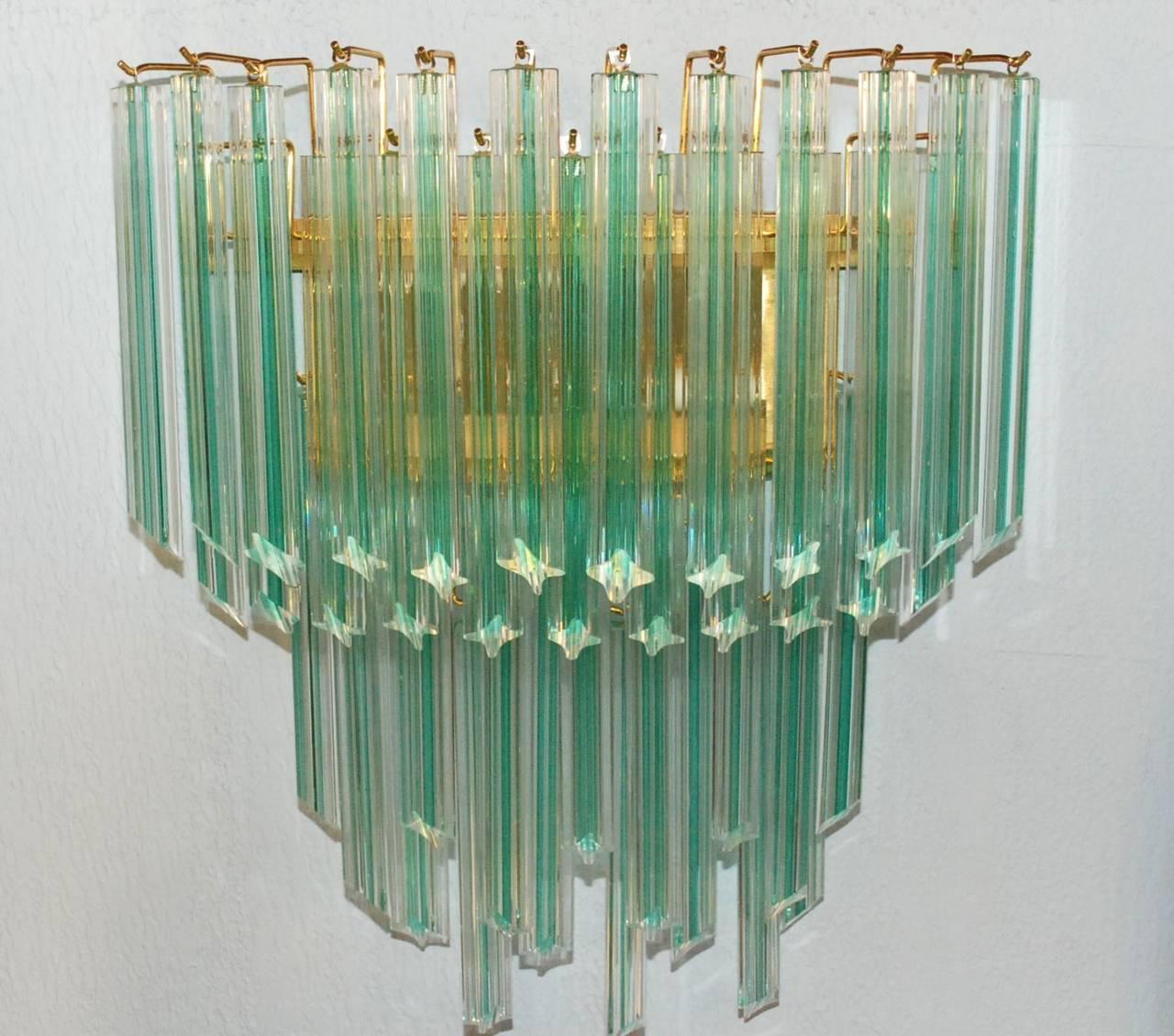Murano aquamarine Quadriedri glass on brass frames
2 lights / max 40W each