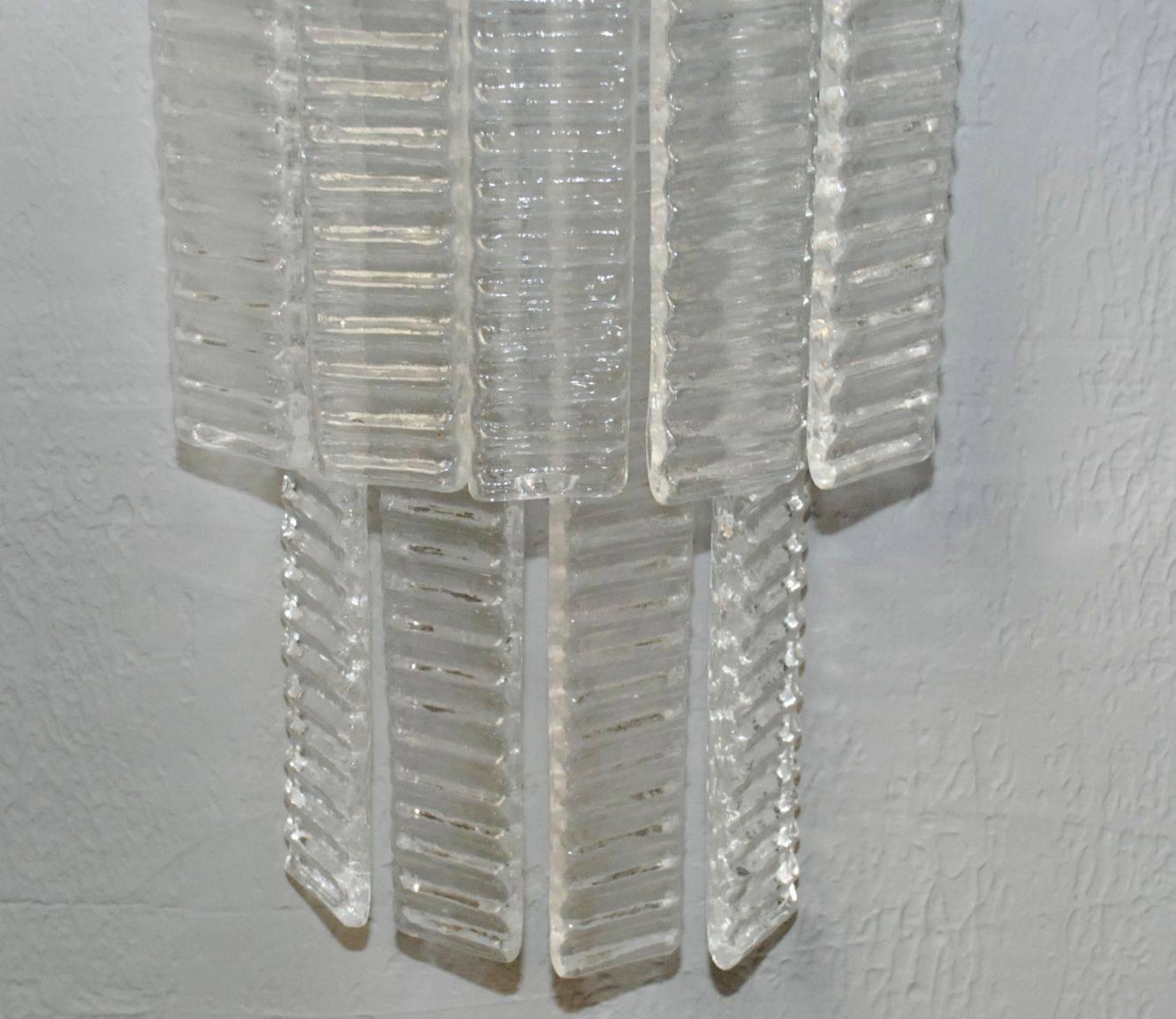 Large Italian Murano Clear Glass Sconces by Mazzega In Excellent Condition In Los Angeles, CA