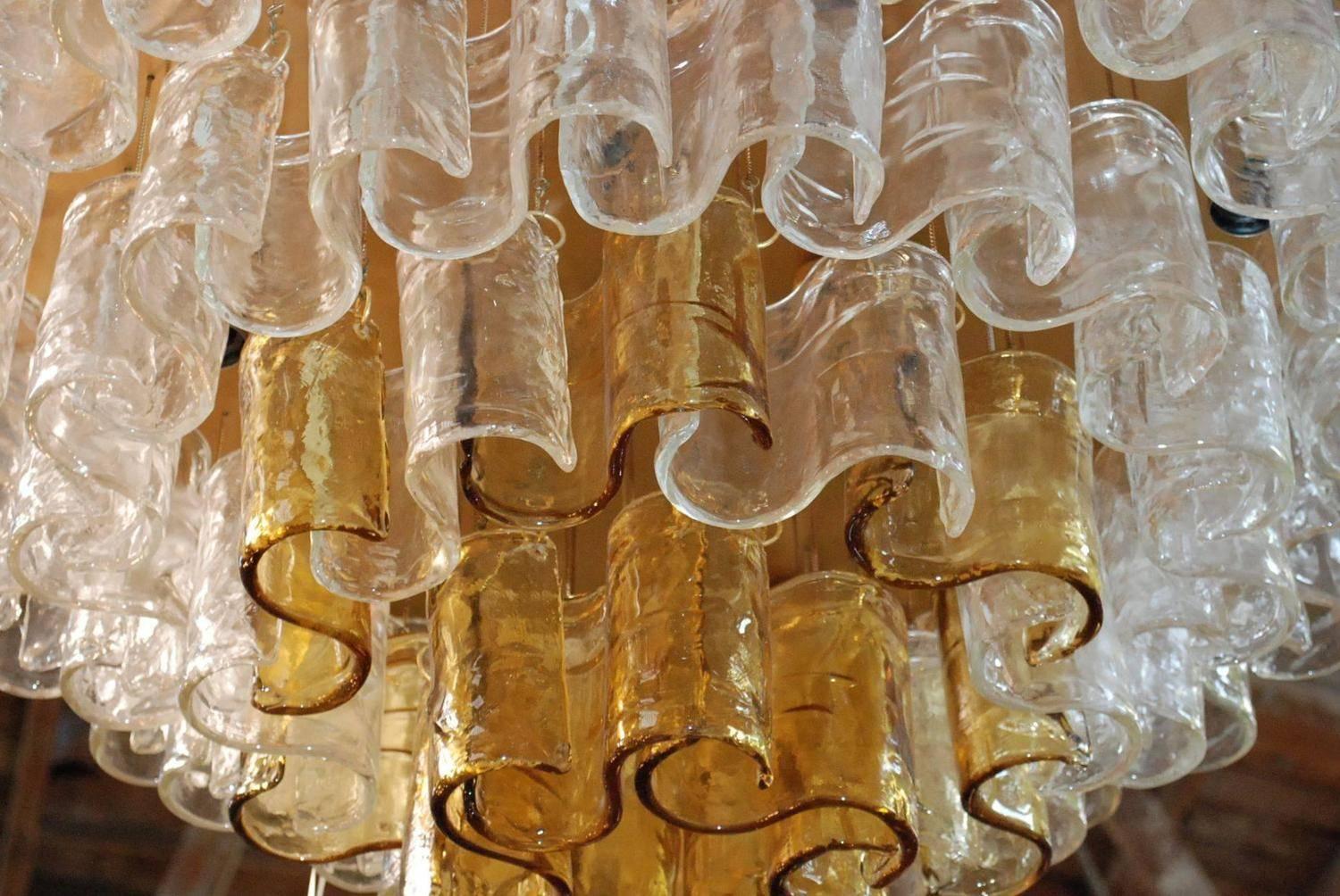 Italian Murano Waves Glass Chandelier by Mazzega In Excellent Condition In Los Angeles, CA
