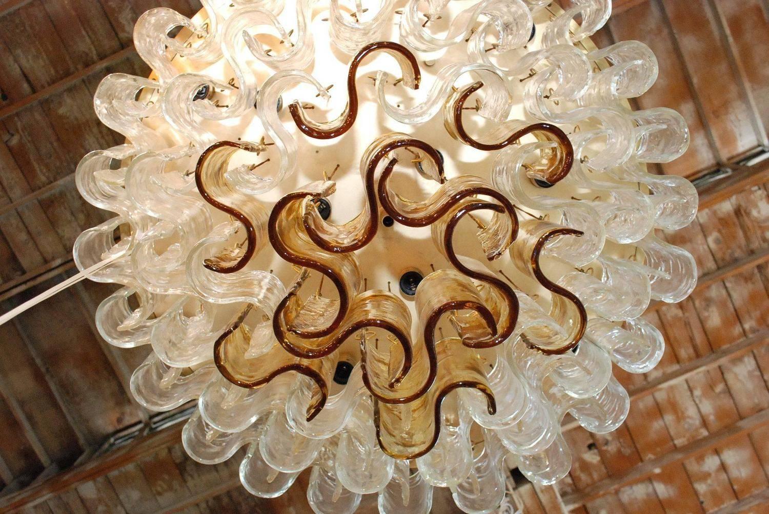 20th Century Italian Murano Waves Glass Chandelier by Mazzega