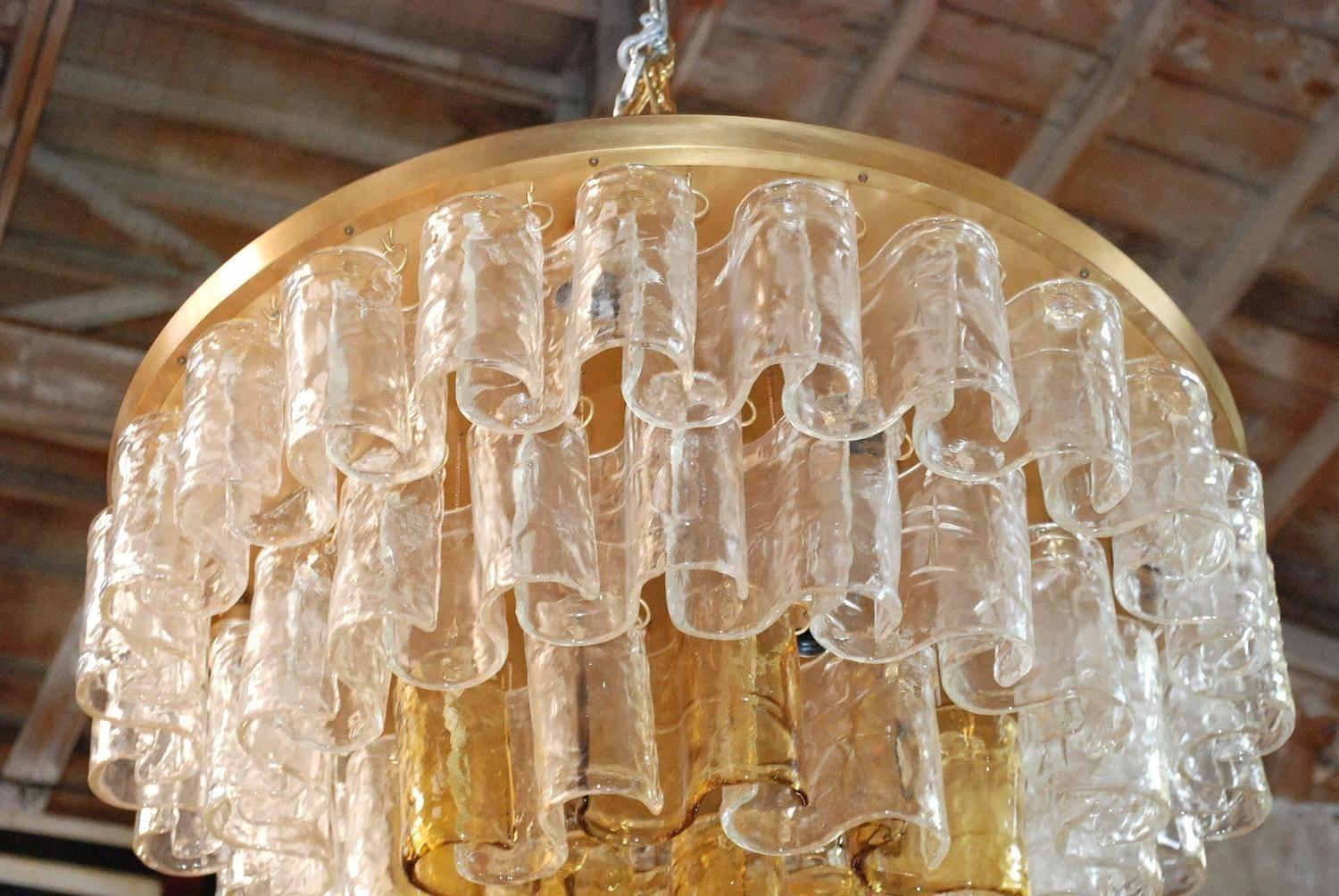 Mid-Century Modern Italian Murano Waves Glass Chandelier by Mazzega