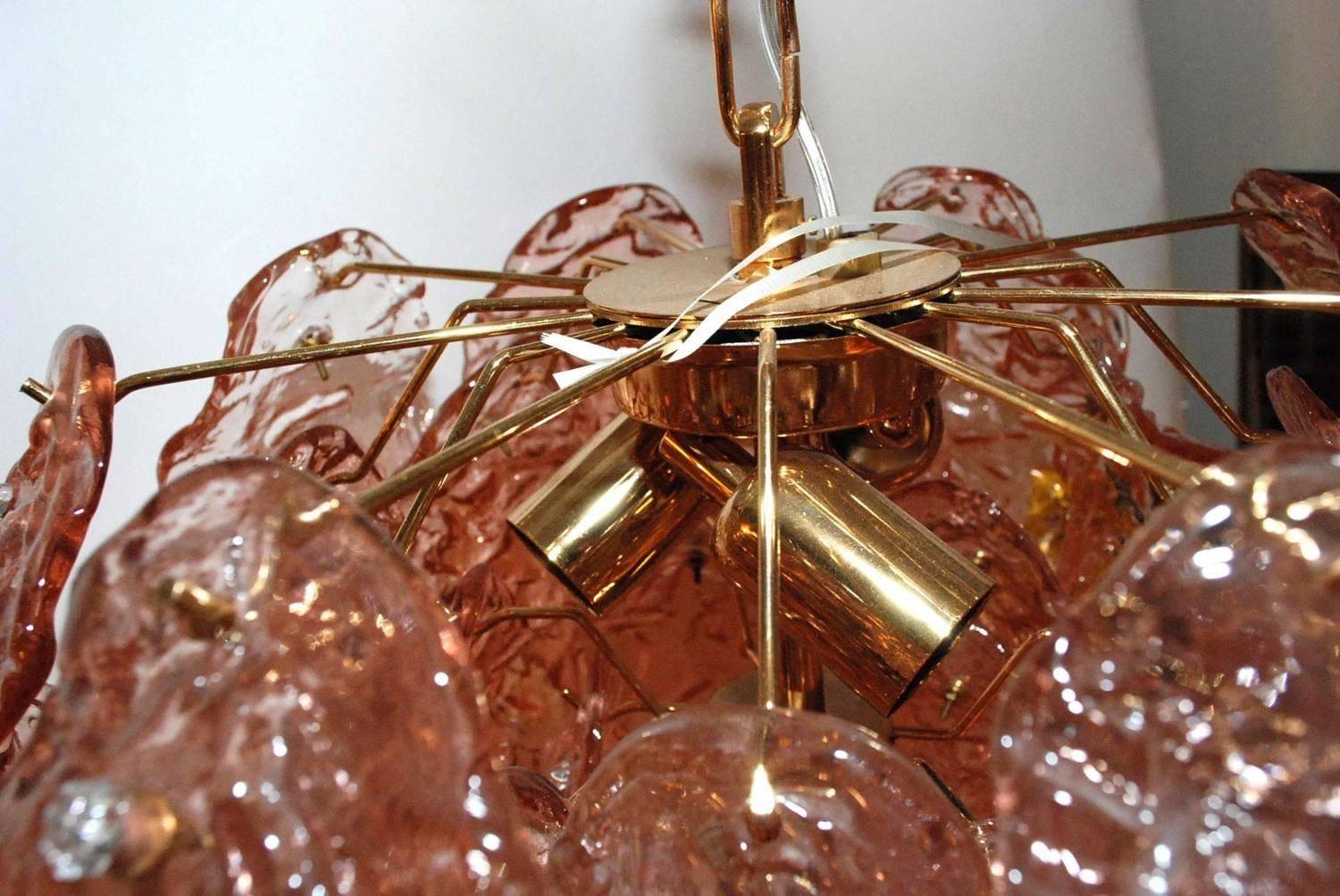 Mid-Century Modern Pink Leaves Chandelier by Mazzega