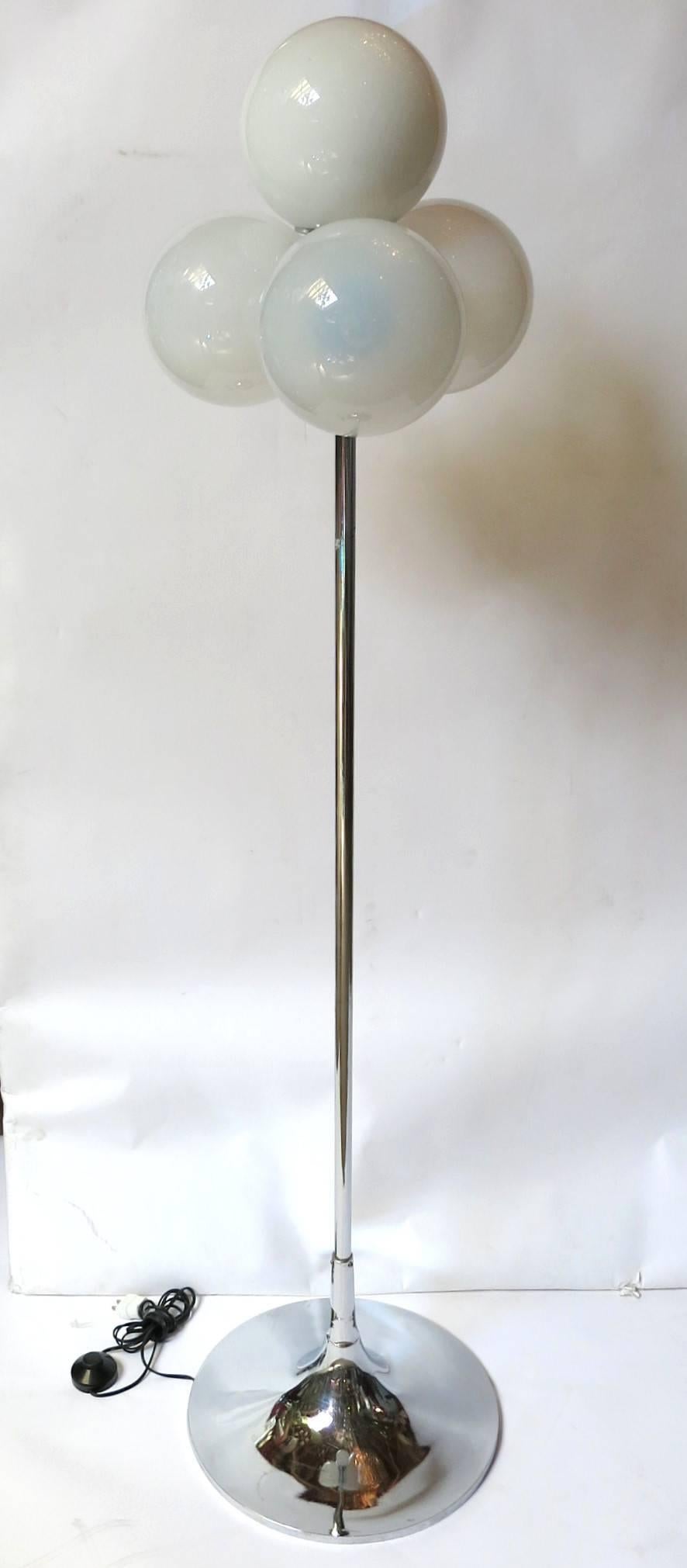 Italian Mid-Century floor lamp with four Murano glass globes and chrome by Sergio Mazza.
Four-light sockets; wired for the U.S.
 
