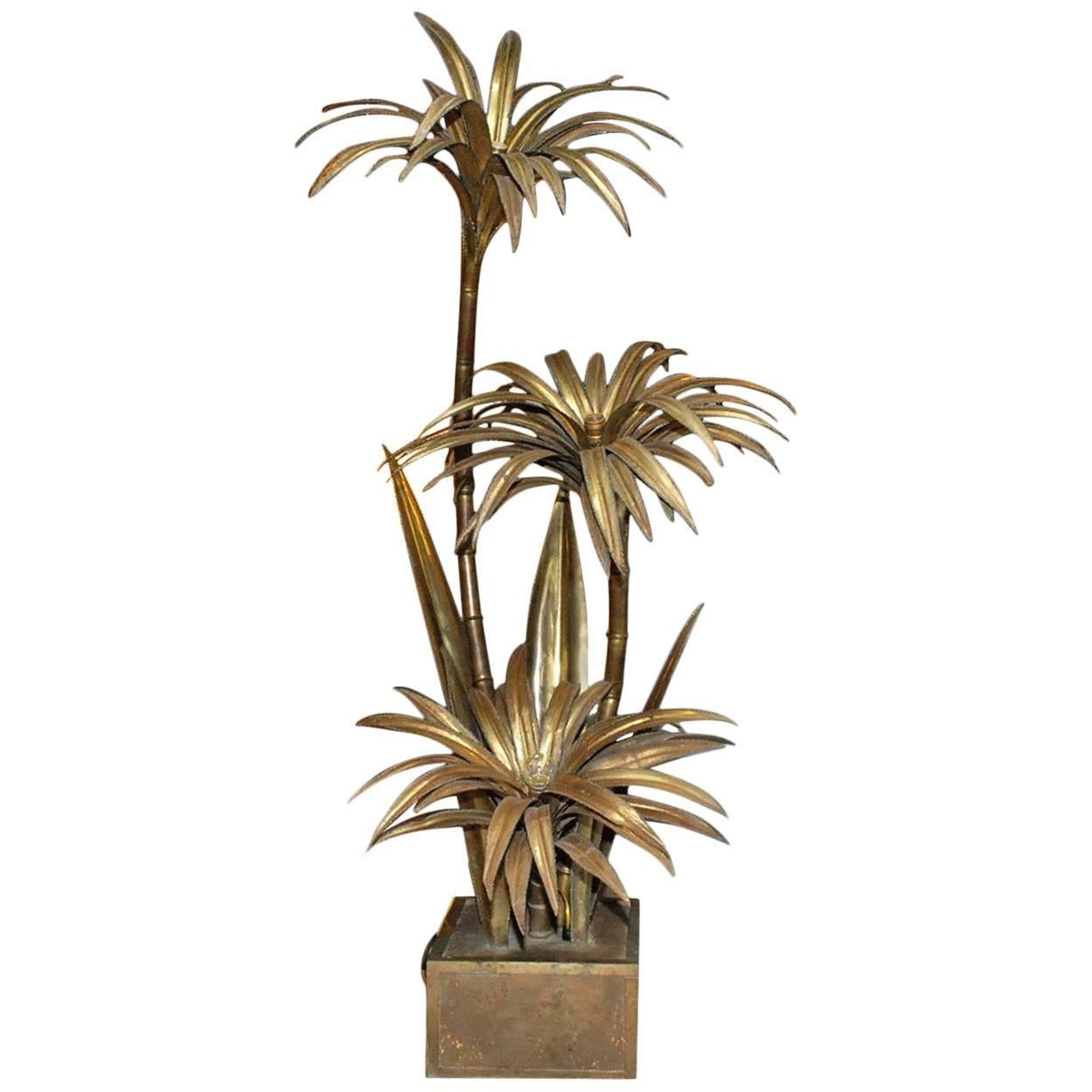 French Brass Palm Tree Floor Lamp by Maison Jansen