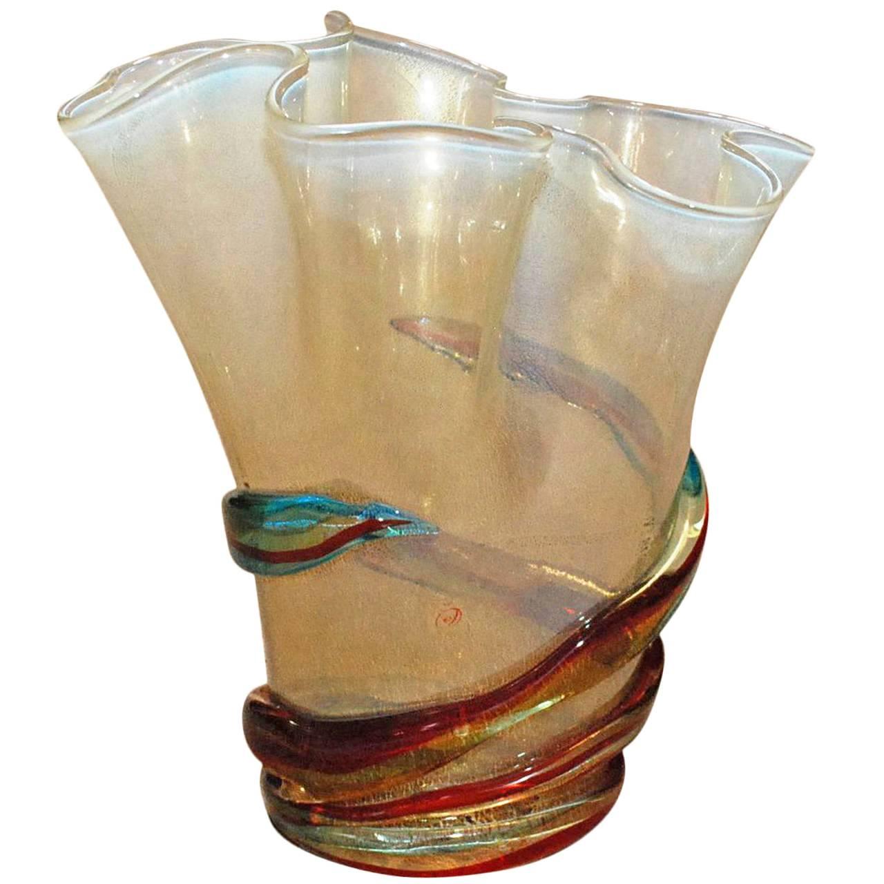 Italian Gold and Multicolor Murano Glass Vase