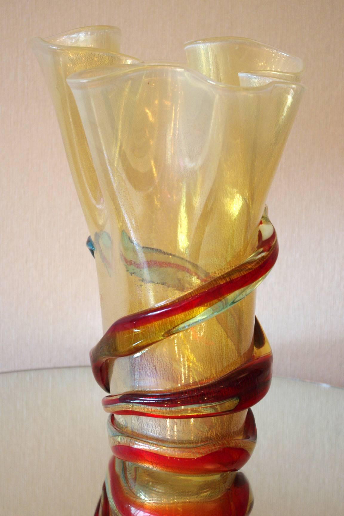 Mid-Century Modern Italian Gold and Multicolor Murano Glass Vase