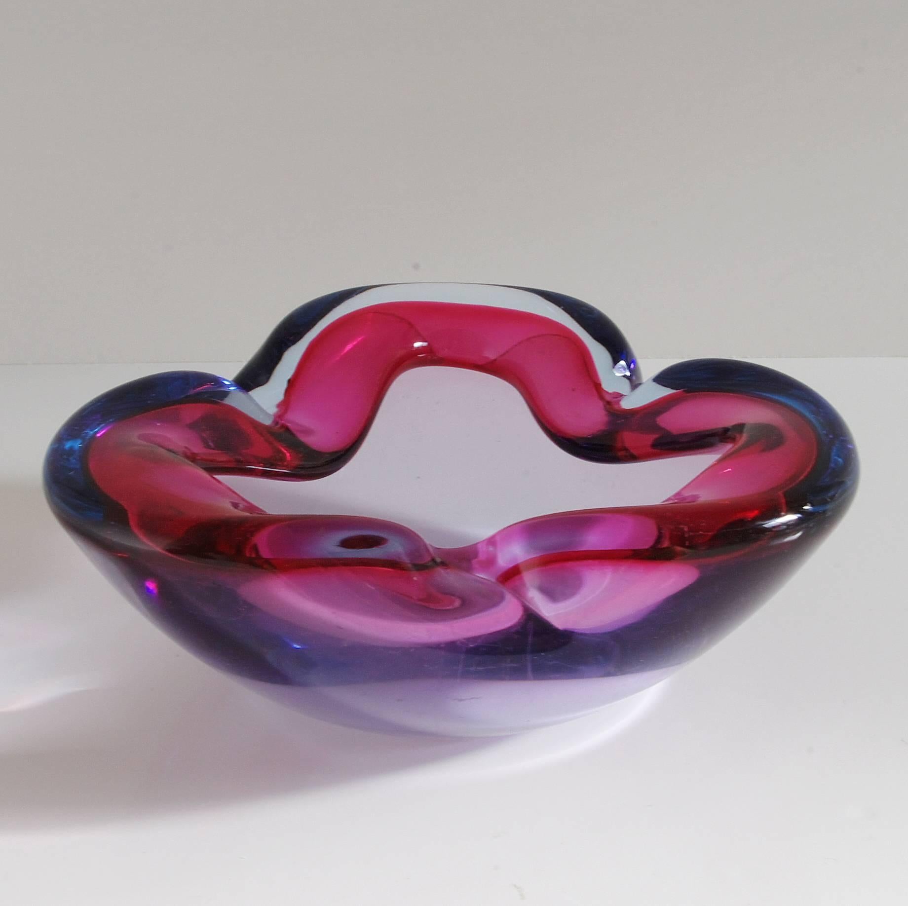 Pink and blue Italian Murano glass ashtray or bowl.
