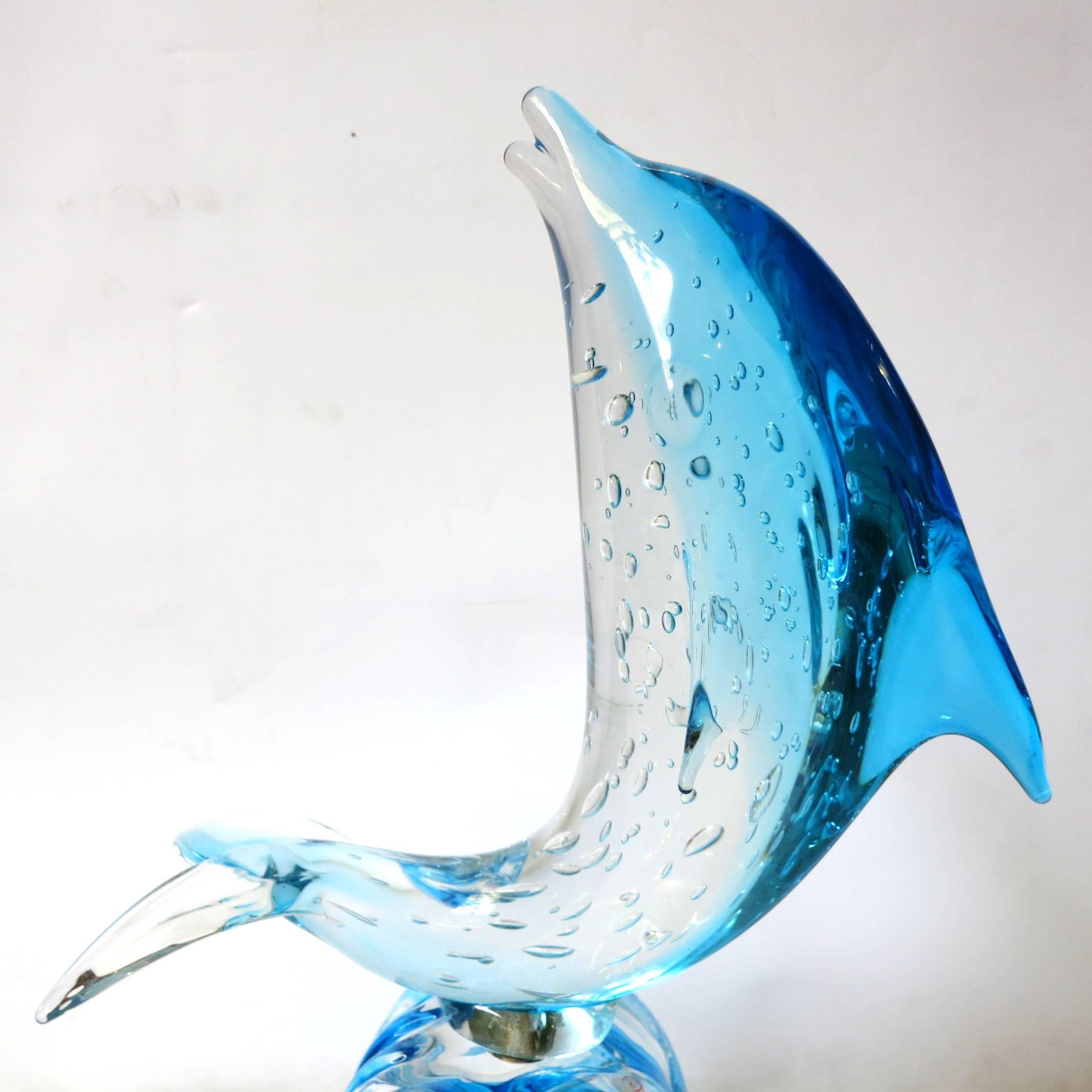Dolphin on Wave Murano Glass Sculpture by Sergio Costantini (Moderne)