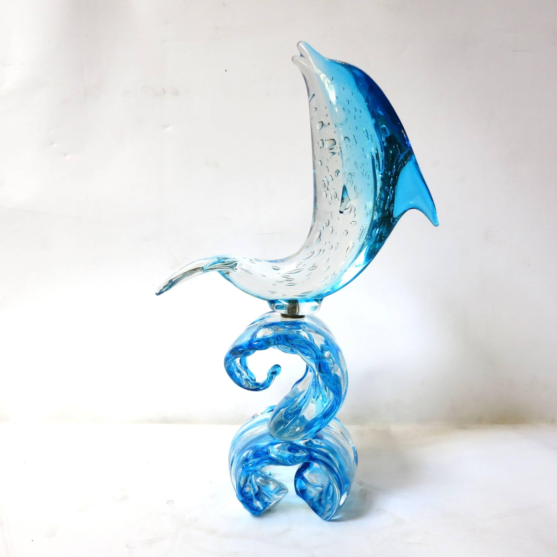 Dolphin on Wave Murano Glass Sculpture by Sergio Costantini (Italienisch)