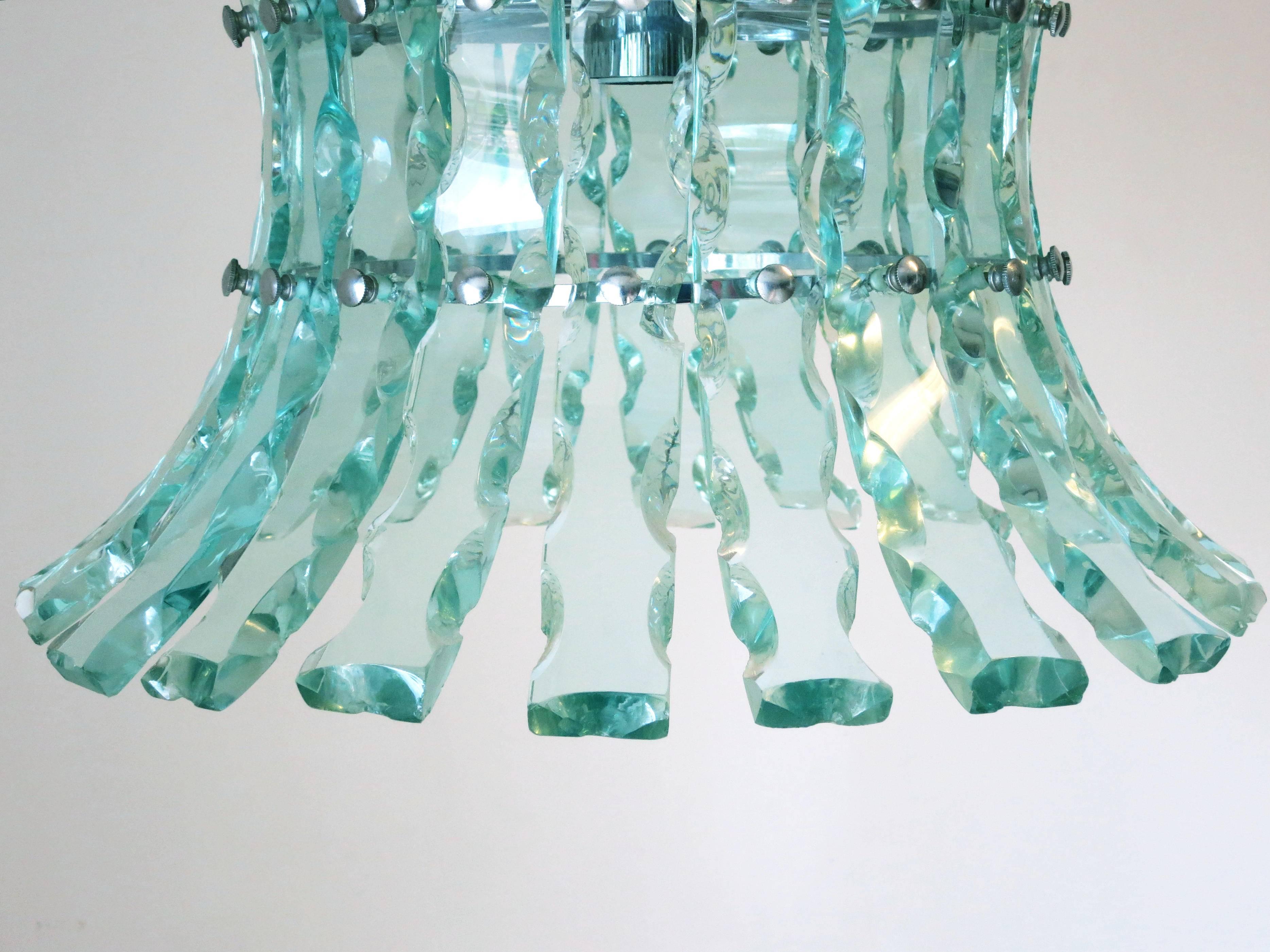 Beveled Italian Chandelier in the Style of Fontana Arte