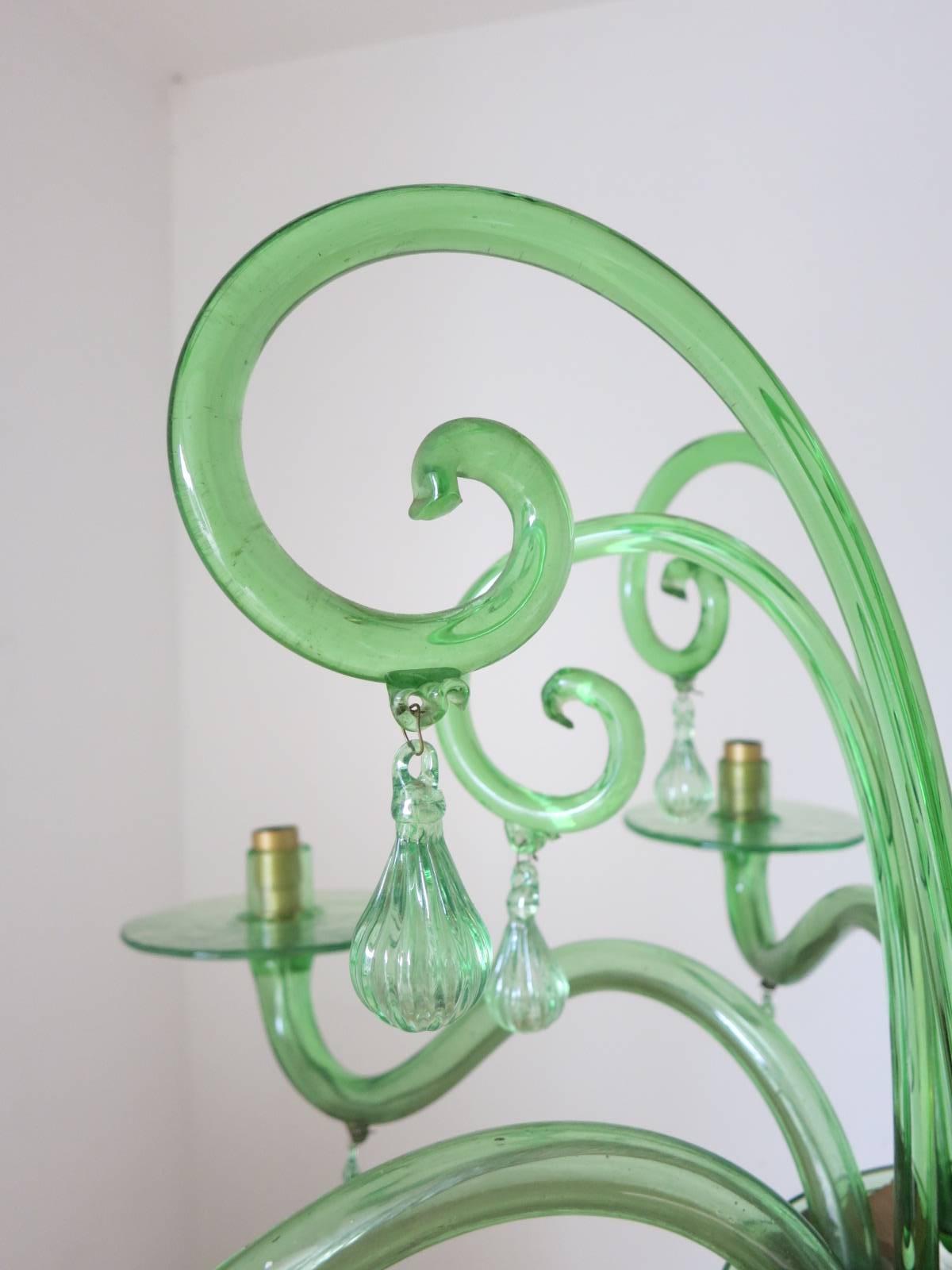 20th Century Emerald Green Murano Glass Chandelier by Venini