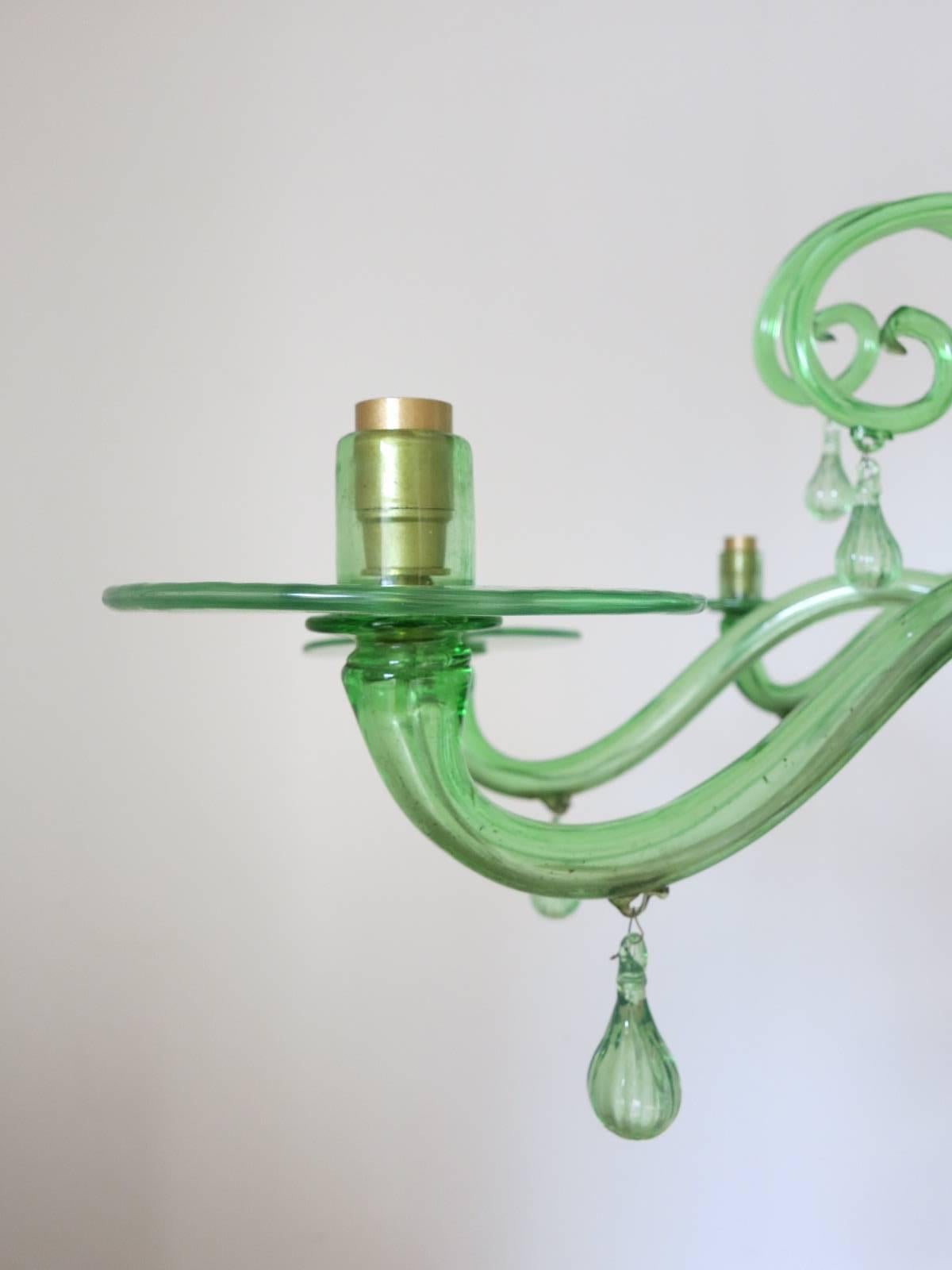 Emerald Green Murano Glass Chandelier by Venini In Good Condition In Los Angeles, CA
