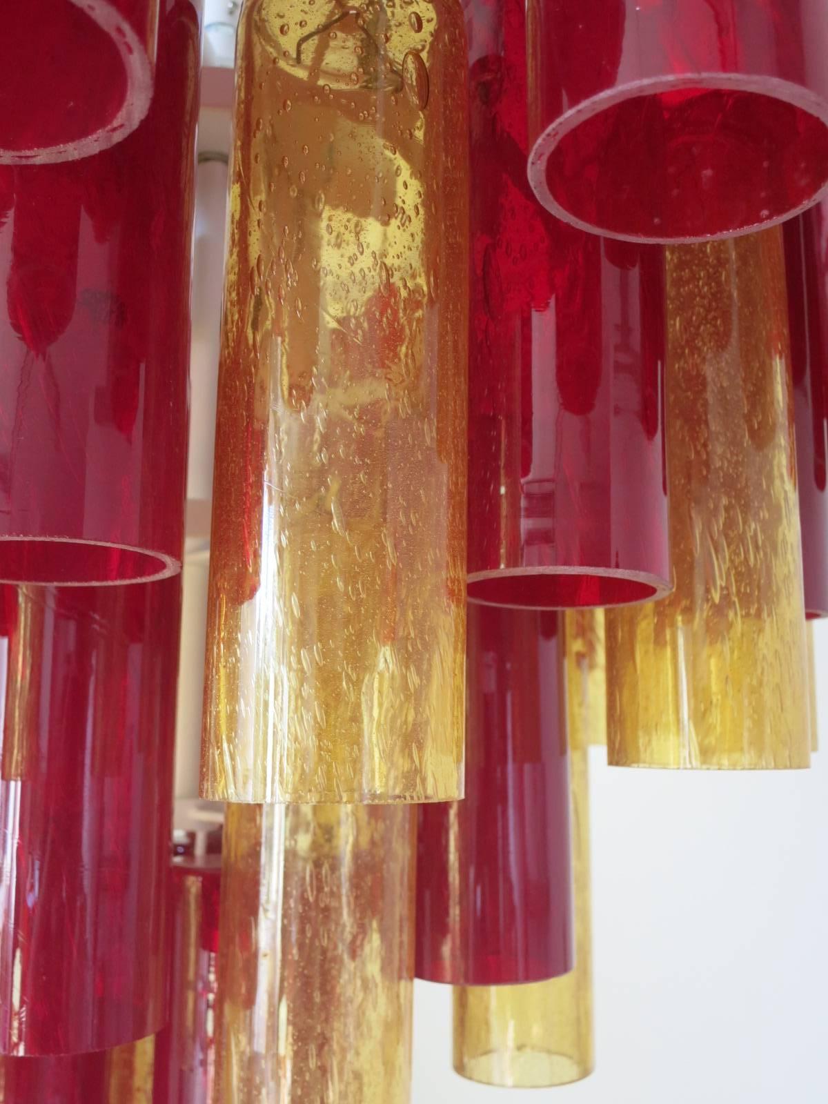 Italian Murano Glass Red and Amber Cylinders Chandelier 1