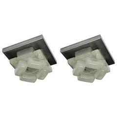 Pair of Italian Murano Ice Cube Glass Flush Mounts or Sconces 6